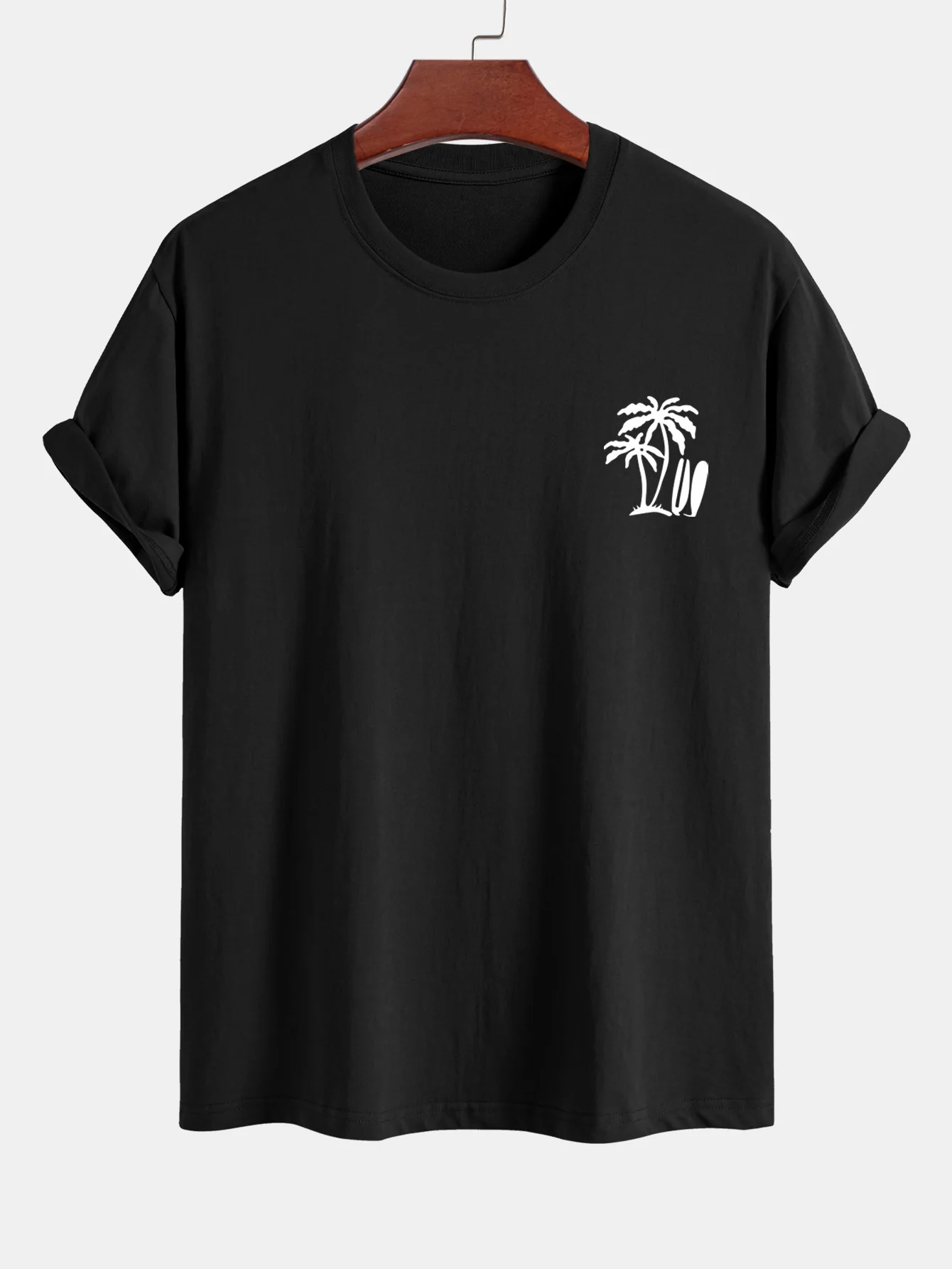 Reguläre Passform Palmbaum Surfbrett Druck Baumwoll T-Shirt