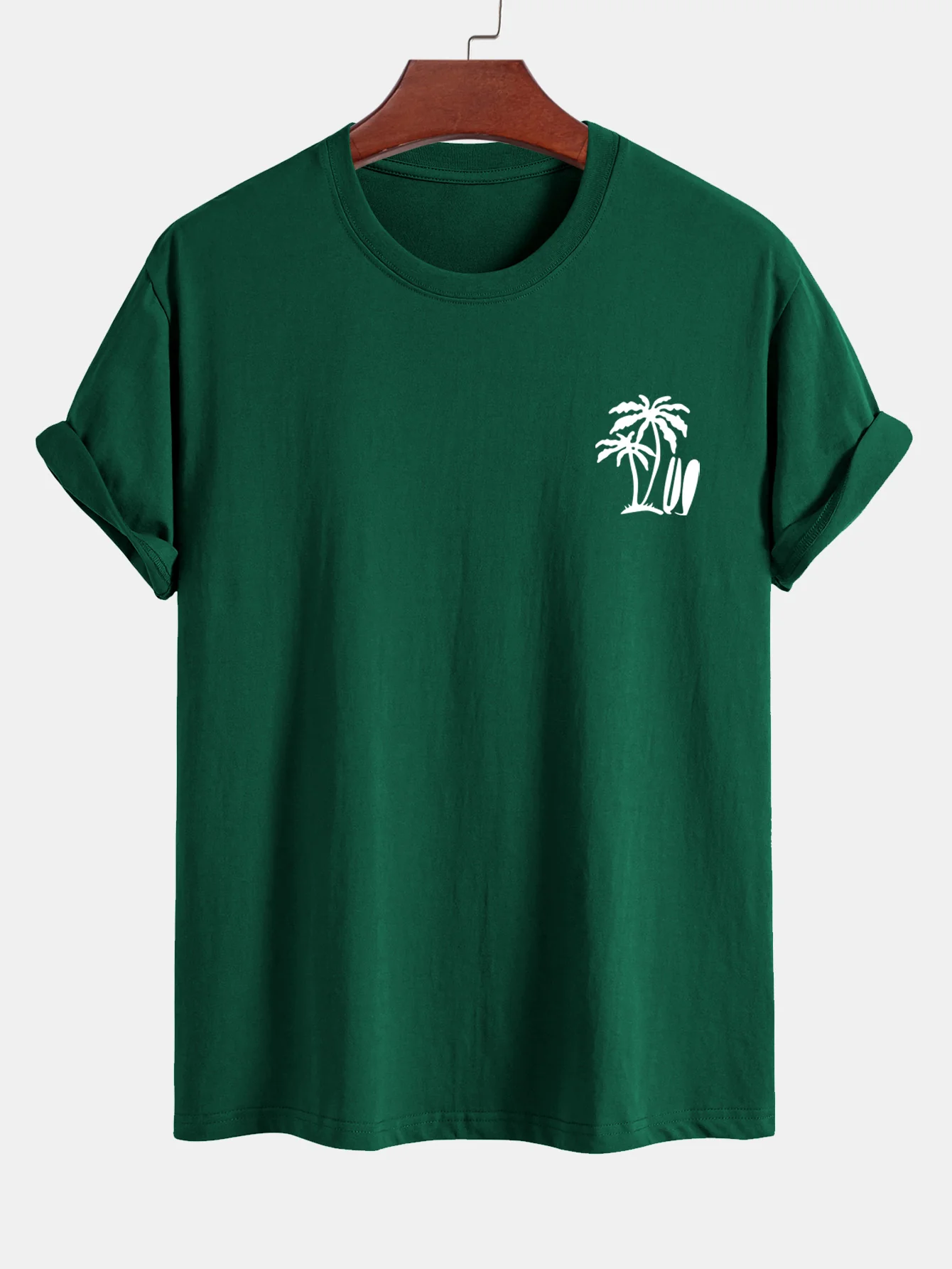 Reguläre Passform Palmbaum Surfbrett Druck Baumwoll T-Shirt - Image 10
