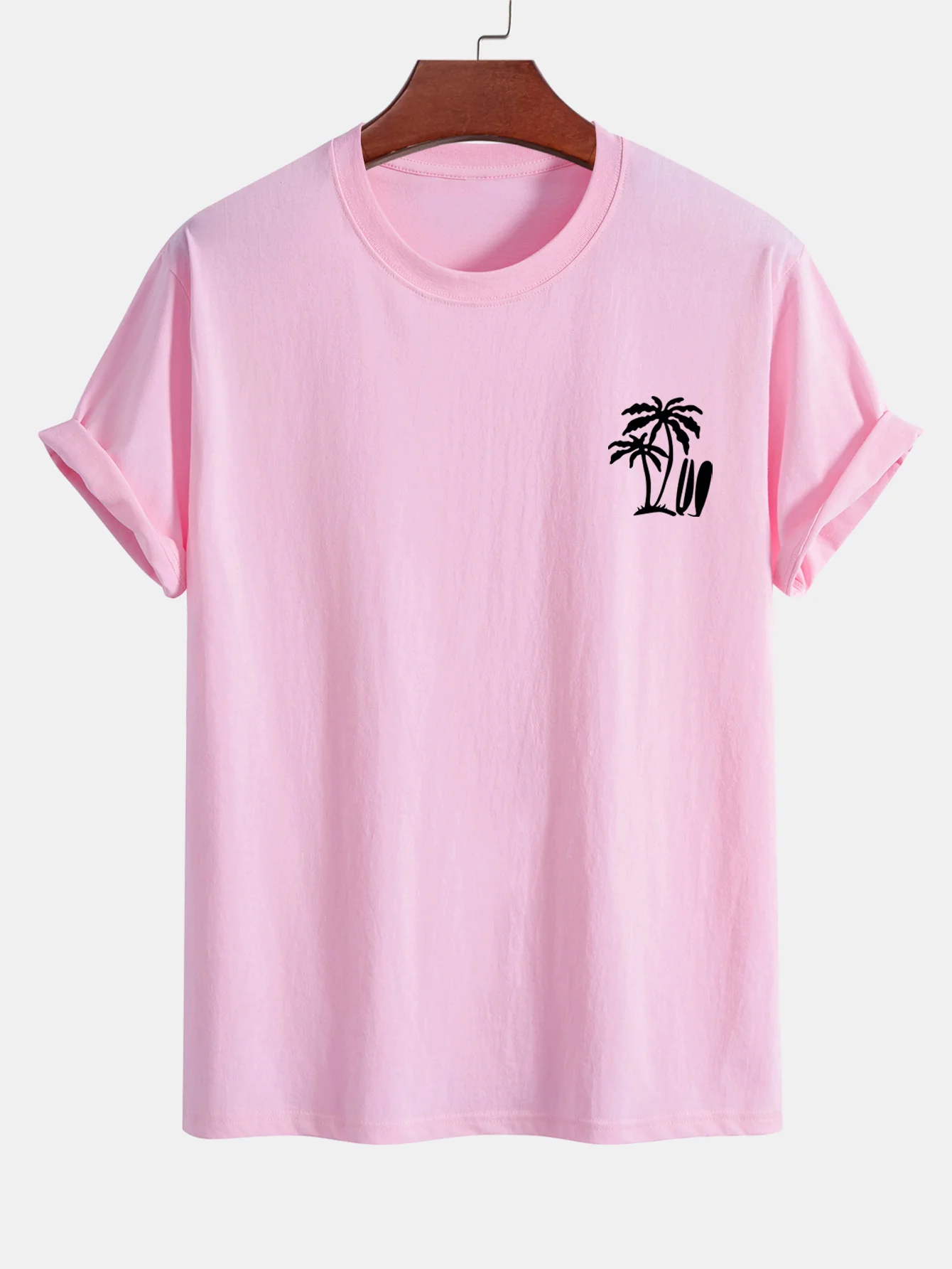 Reguläre Passform Palmbaum Surfbrett Druck Baumwoll T-Shirt - Image 11