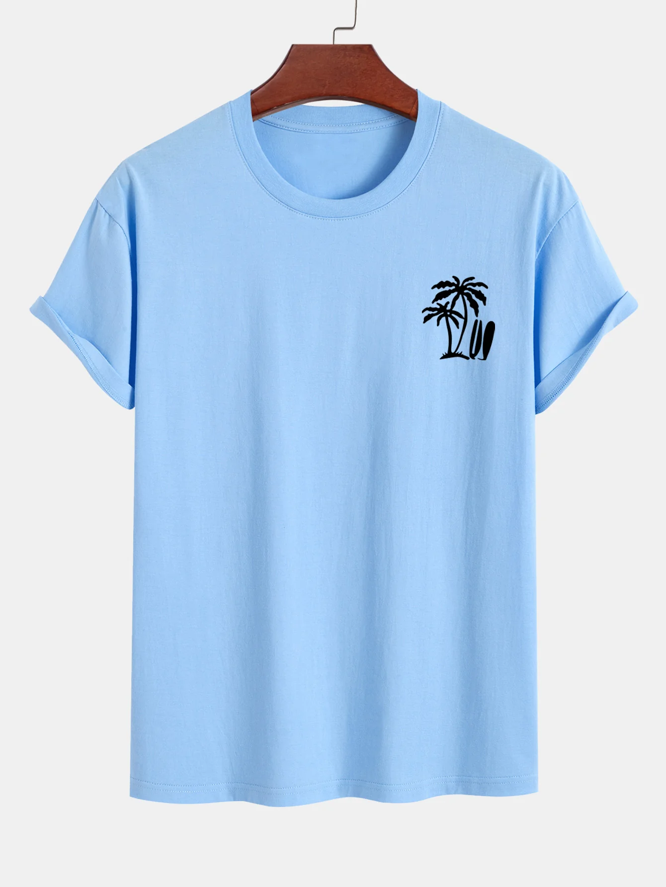 Reguläre Passform Palmbaum Surfbrett Druck Baumwoll T-Shirt - Image 14