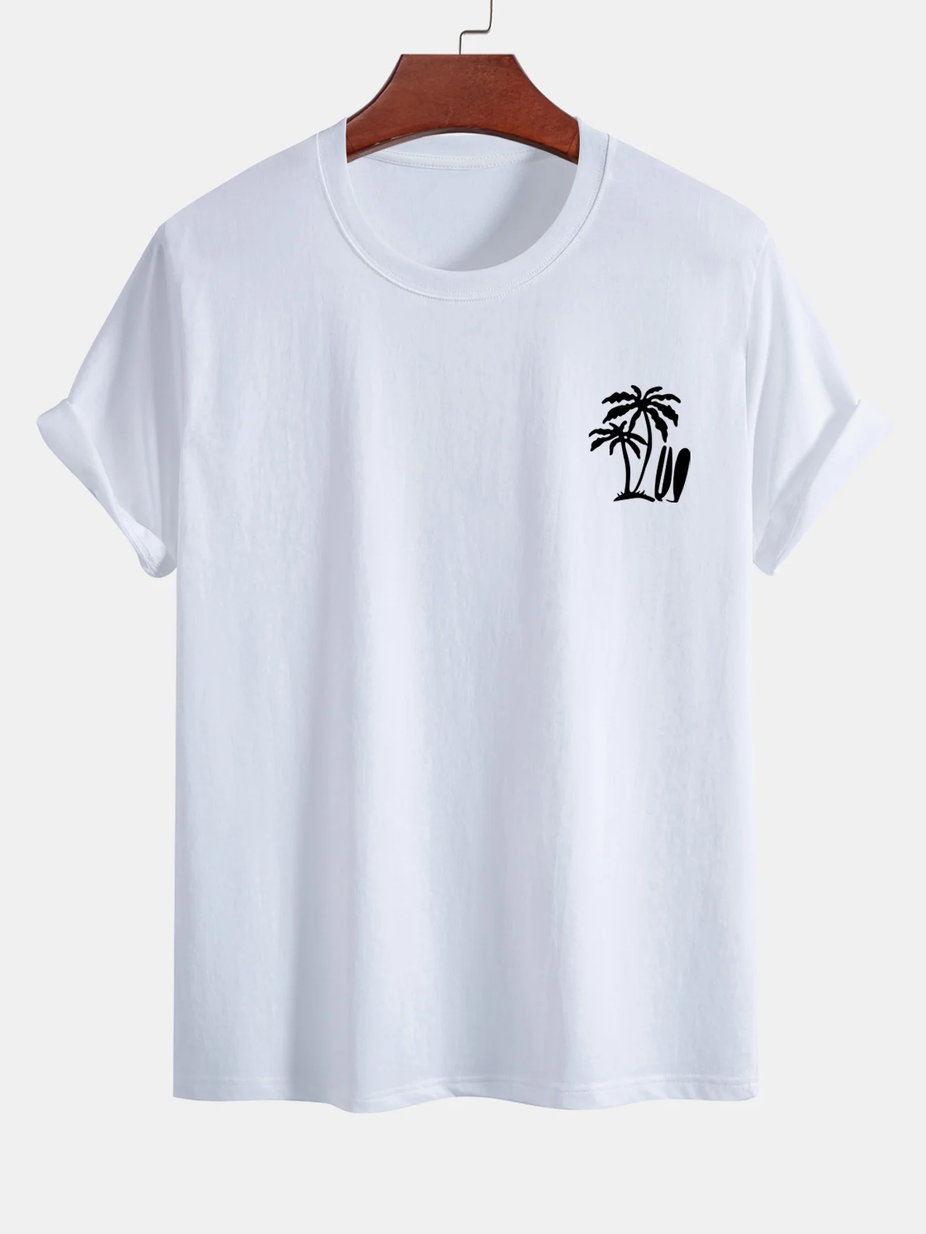 Reguläre Passform Palmbaum Surfbrett Druck Baumwoll T-Shirt - Image 2