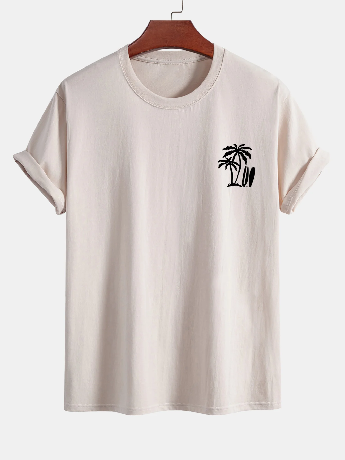 Reguläre Passform Palmbaum Surfbrett Druck Baumwoll T-Shirt - Image 3