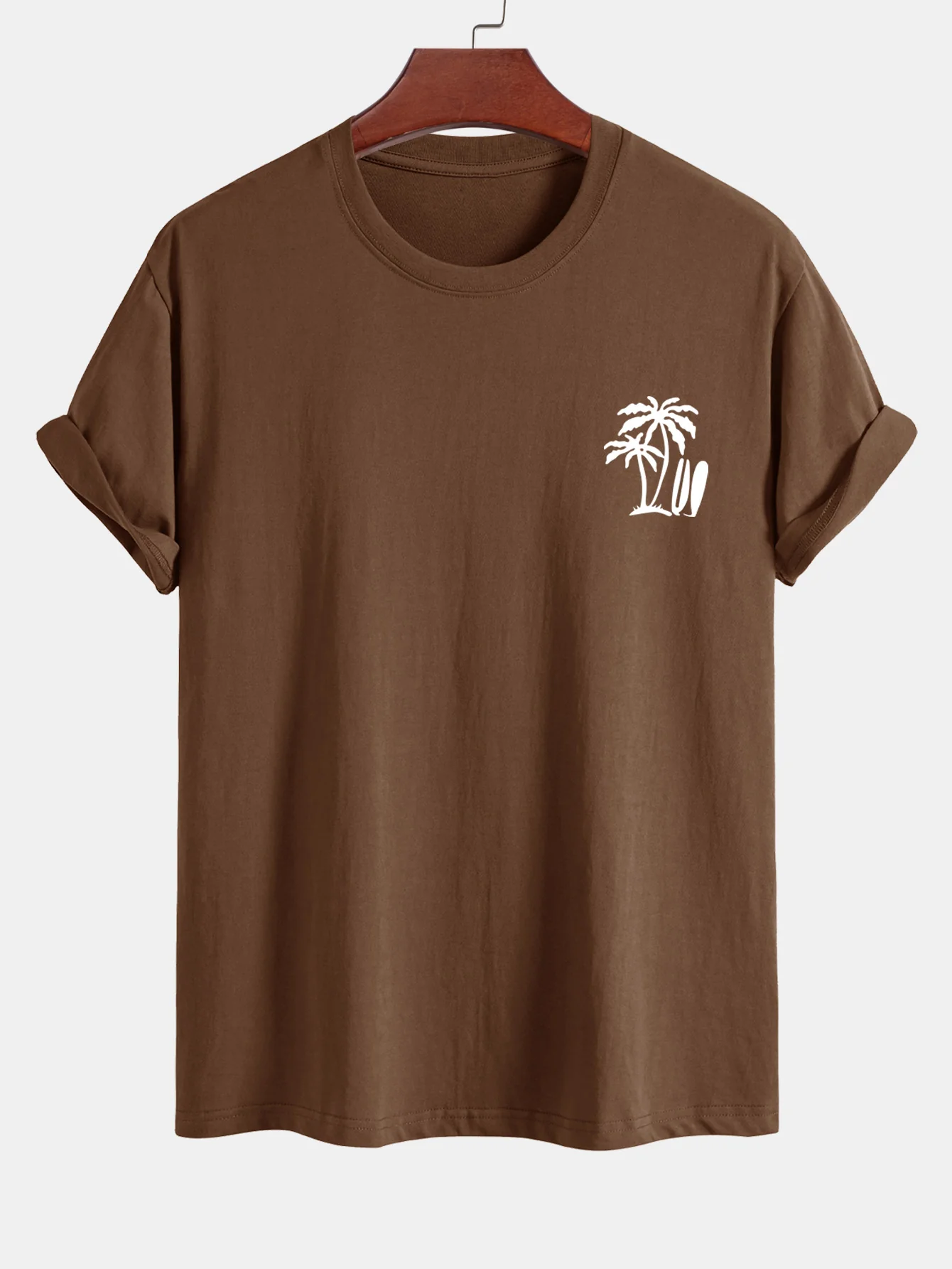 Reguläre Passform Palmbaum Surfbrett Druck Baumwoll T-Shirt - Image 5