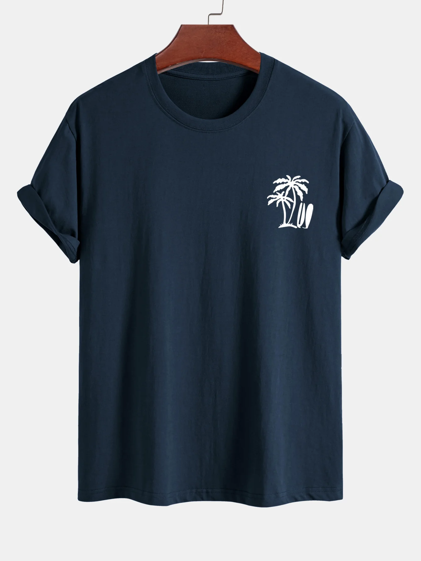 Reguläre Passform Palmbaum Surfbrett Druck Baumwoll T-Shirt - Image 6