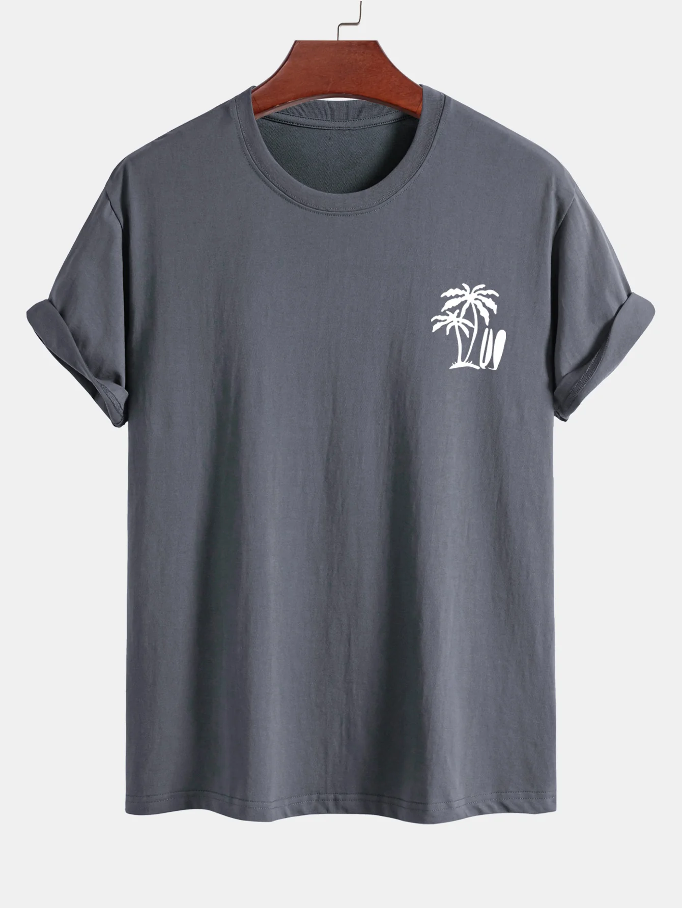 Reguläre Passform Palmbaum Surfbrett Druck Baumwoll T-Shirt - Image 7
