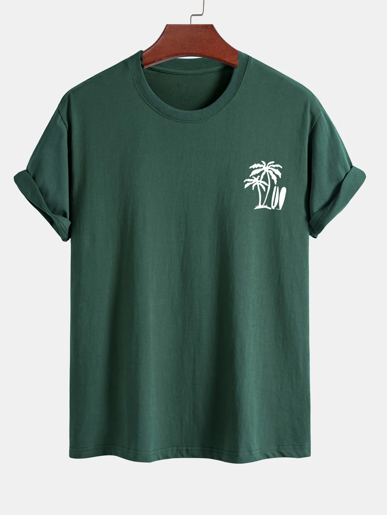 Reguläre Passform Palmbaum Surfbrett Druck Baumwoll T-Shirt - Image 8