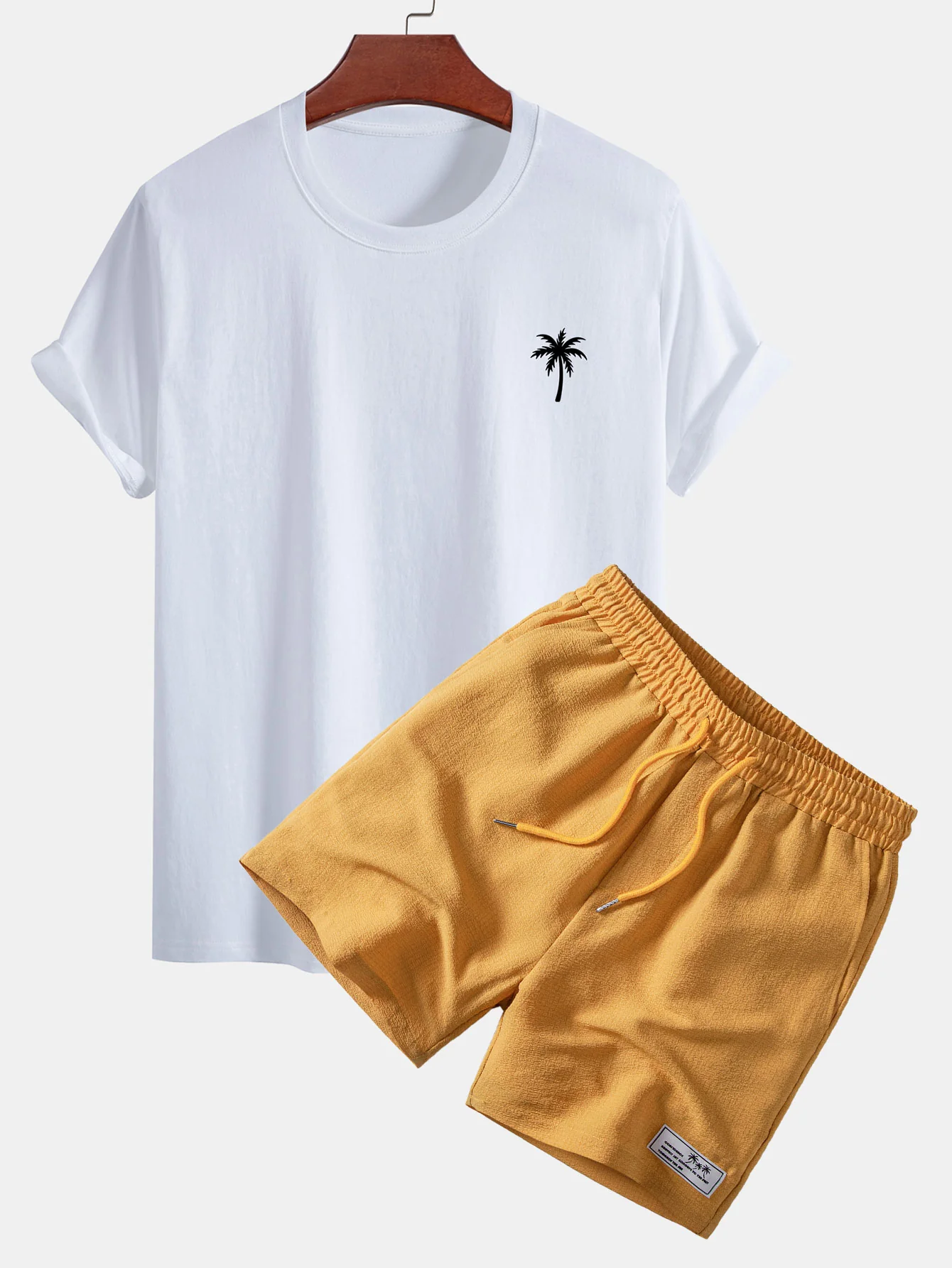 Regular Fit Palm Tree Print Cotton T-Shirt & Palm Tree Patch Seersucker 6" Shorts - Image 2
