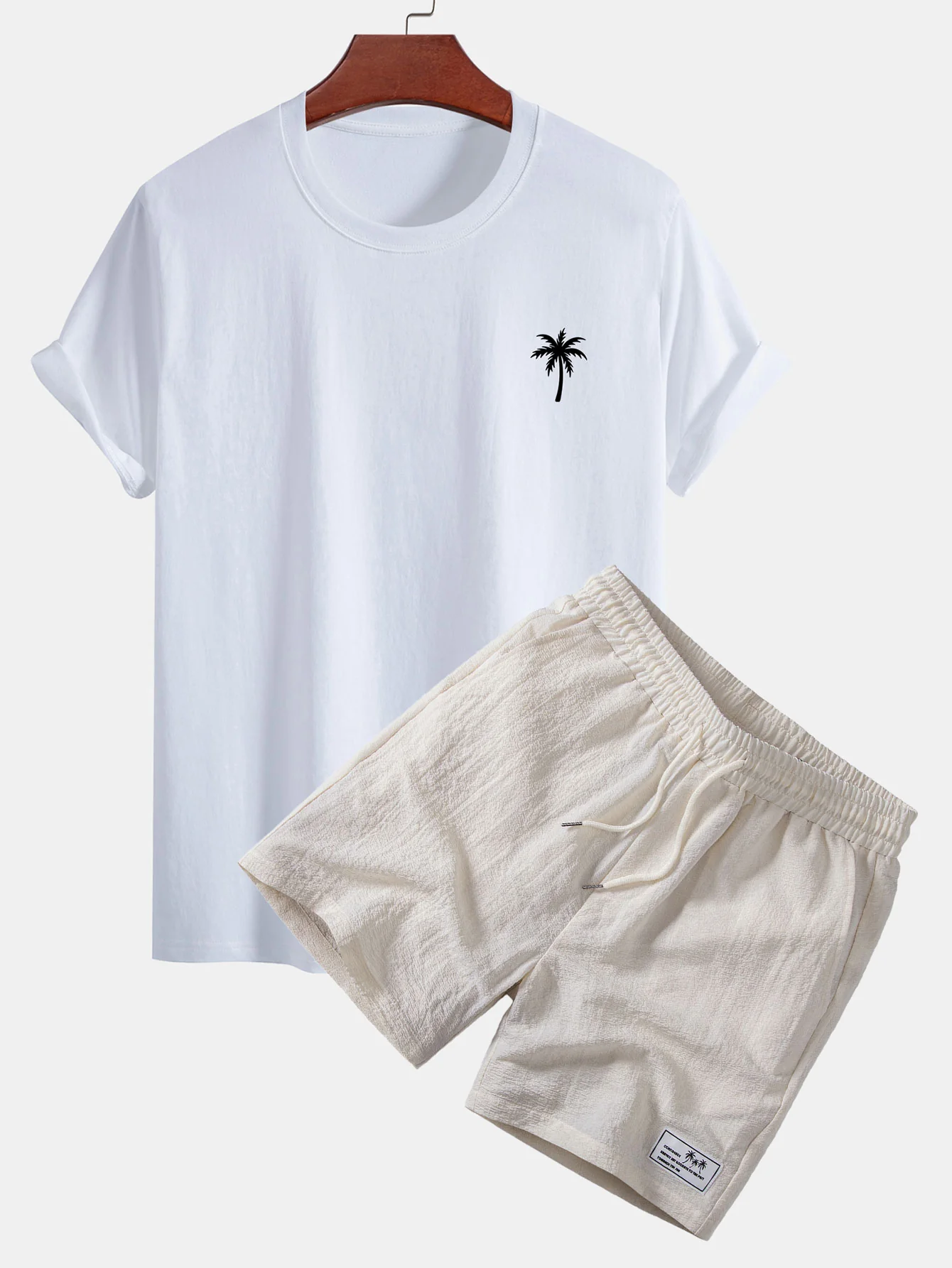 Regular Fit Palm Tree Print Cotton T-Shirt & Palm Tree Patch Seersucker 6" Shorts - Image 3