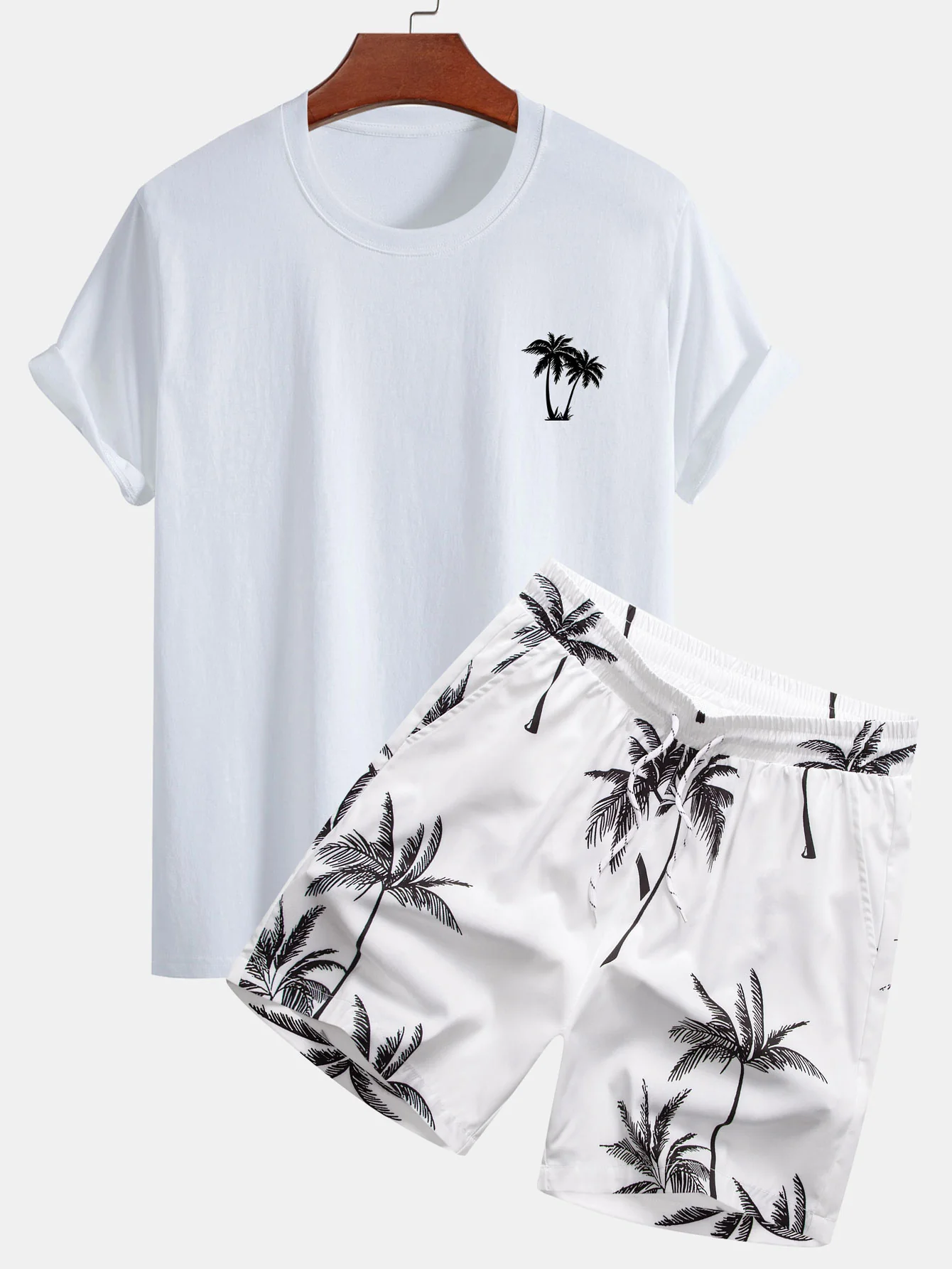 Regular Fit T-Shirt aus Baumwolle mit Palmenmuster & Badeshorts mit Palmenmuster Shorts