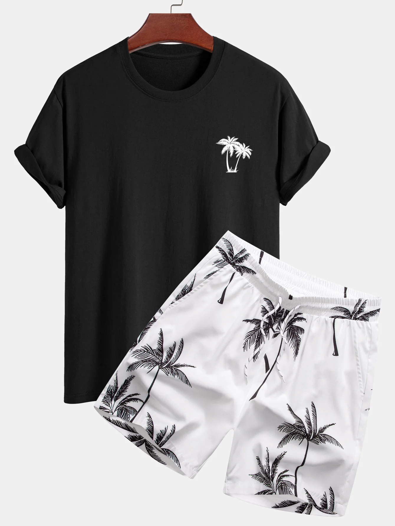 Regular Fit T-Shirt aus Baumwolle mit Palmenmuster & Badeshorts mit Palmenmuster Shorts - Image 2