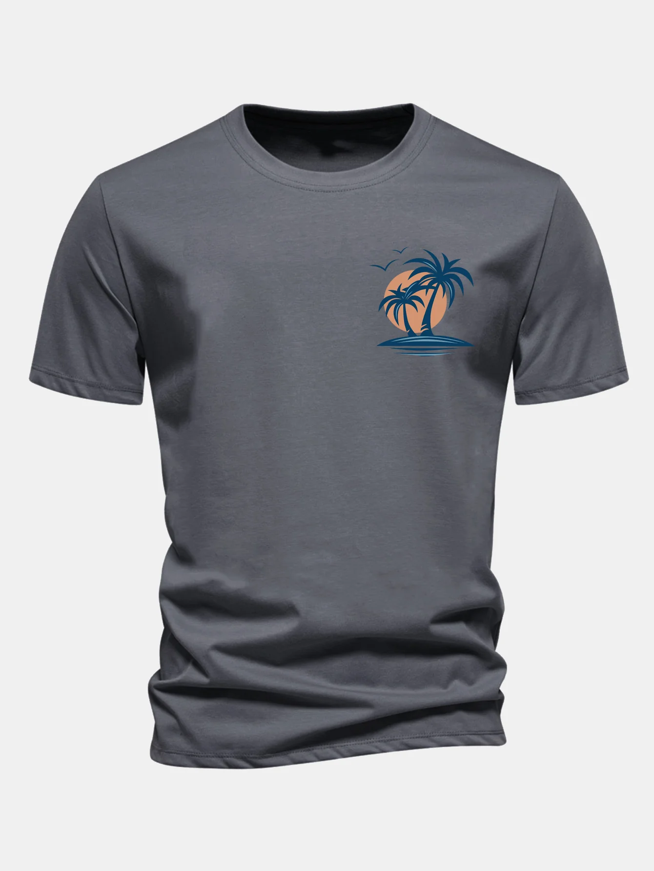 Regular Fit Palm Tree Seagull Print Cotton T-Shirt - Image 10
