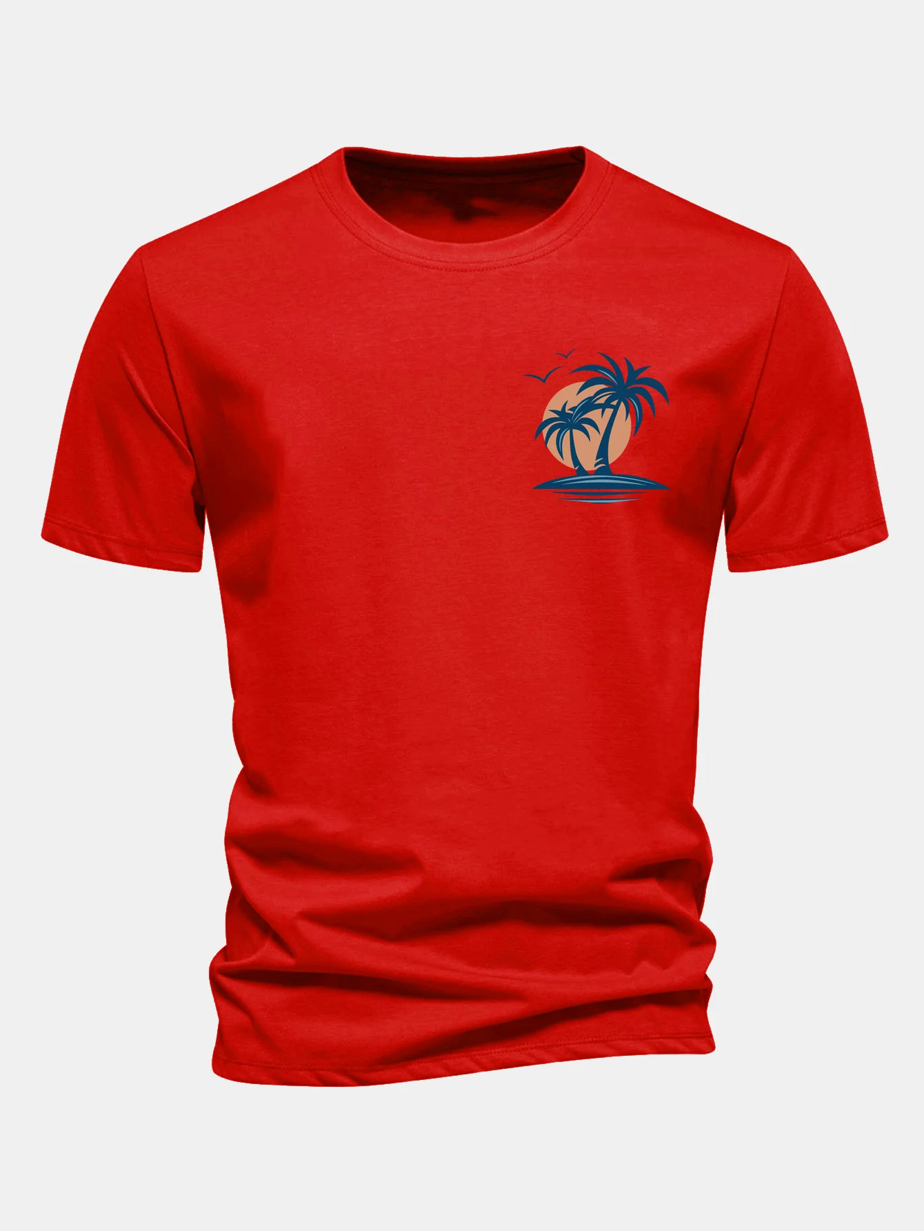 Regular Fit Palm Tree Seagull Print Cotton T-Shirt - Image 12