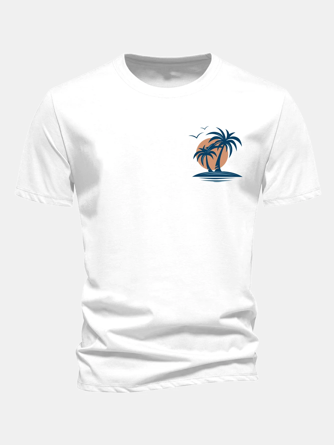 Regular Fit Palm Tree Seagull Print Cotton T-Shirt - Image 2