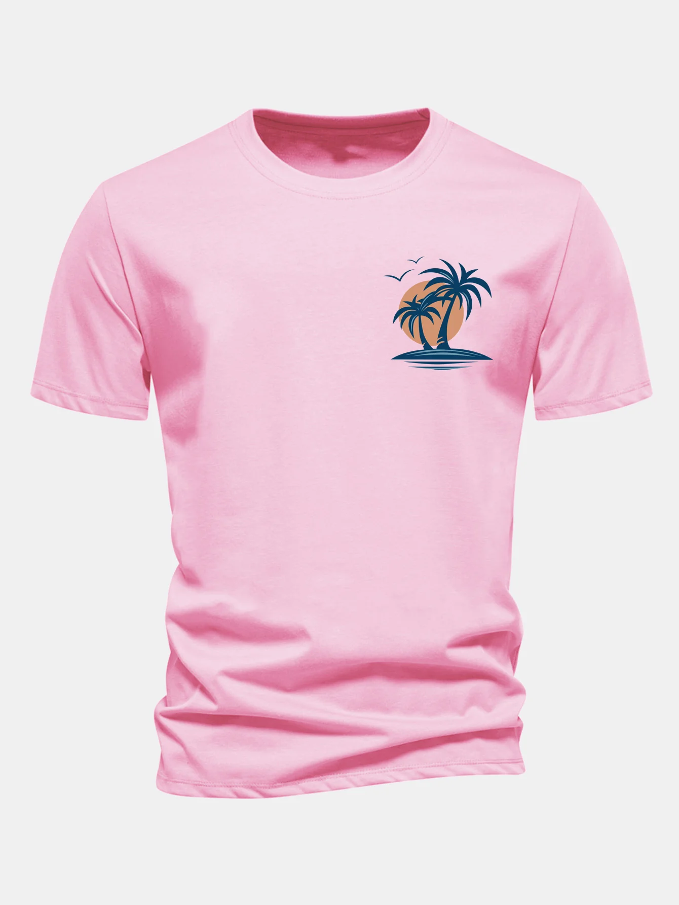 Regular Fit Palm Tree Seagull Print Cotton T-Shirt - Image 3