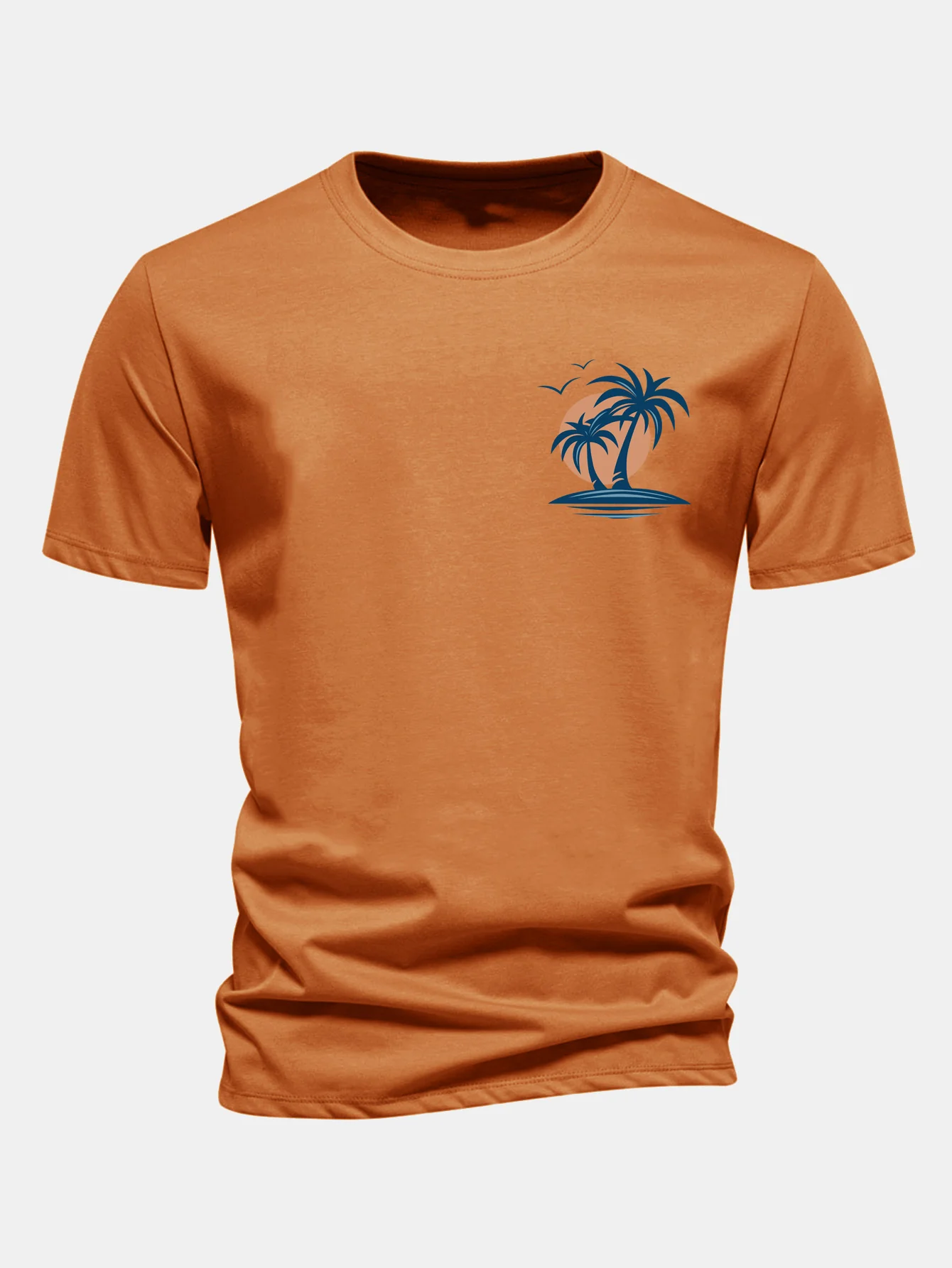 Regular Fit Palm Tree Seagull Print Cotton T-Shirt - Image 5