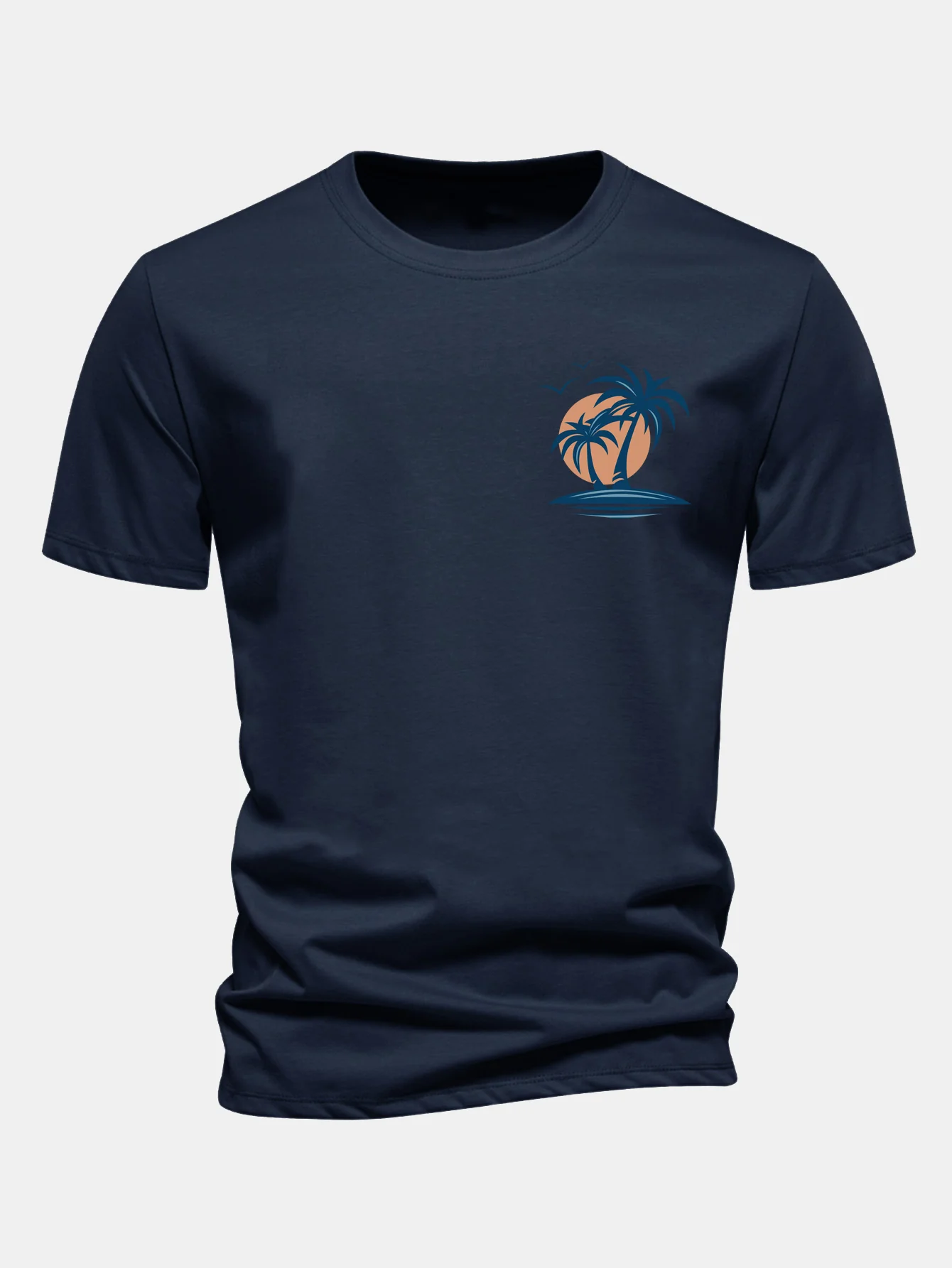 Regular Fit Palm Tree Seagull Print Cotton T-Shirt - Image 6