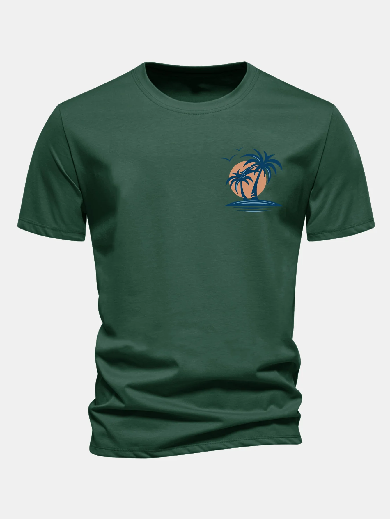 Regular Fit Palm Tree Seagull Print Cotton T-Shirt - Image 8