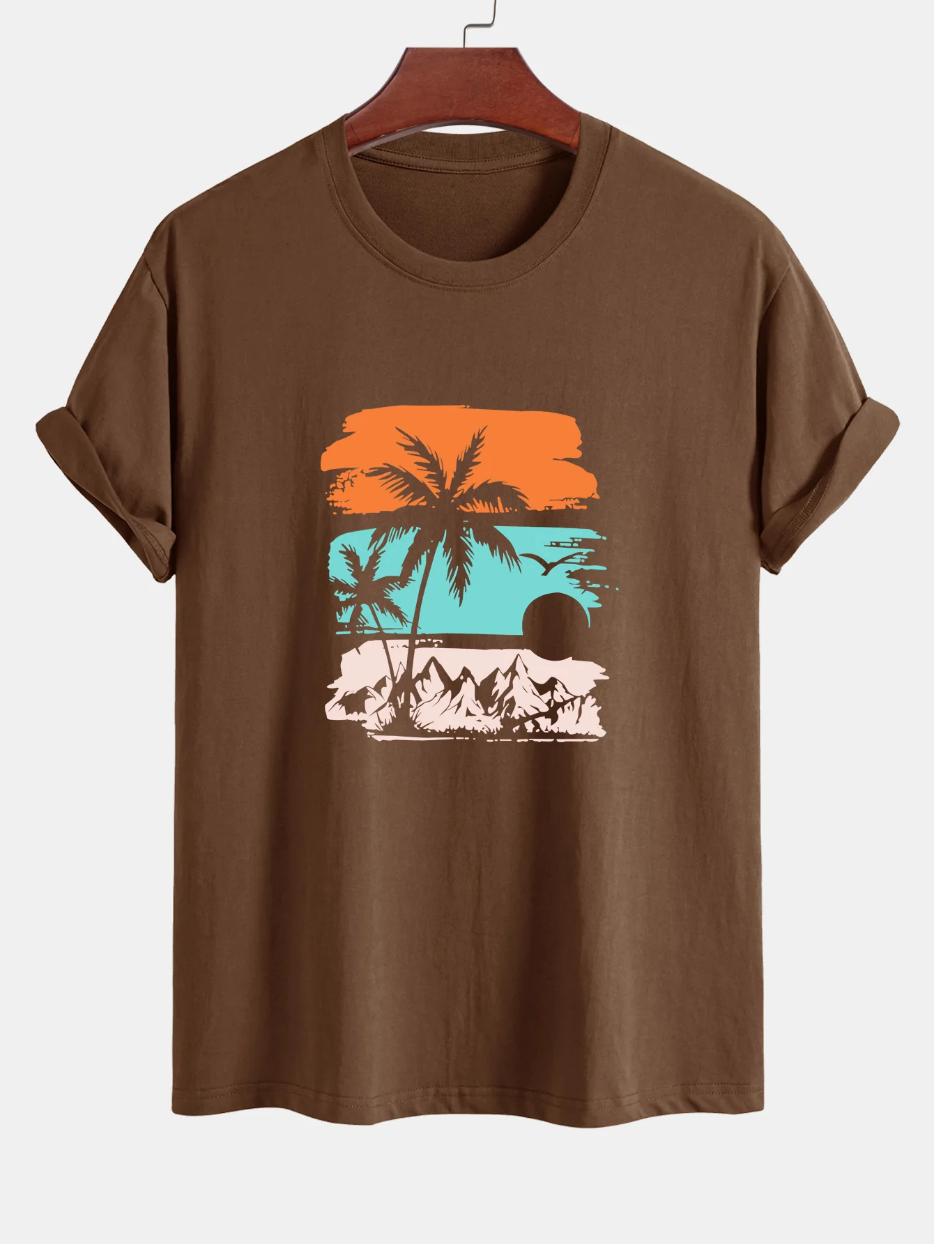 Reguläre Passform Palmbaum-Silhouette Druck Baumwoll-T-Shirt - Image 2