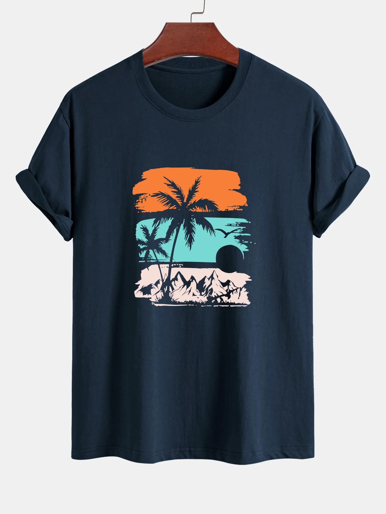 Reguläre Passform Palmbaum-Silhouette Druck Baumwoll-T-Shirt - Image 3