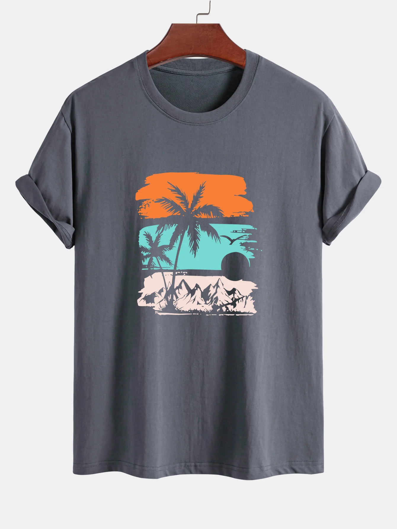 Reguläre Passform Palmbaum-Silhouette Druck Baumwoll-T-Shirt - Image 4