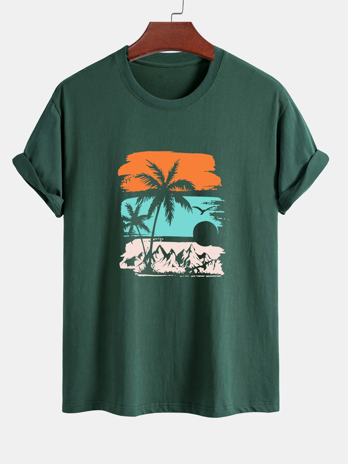 Reguläre Passform Palmbaum-Silhouette Druck Baumwoll-T-Shirt - Image 5