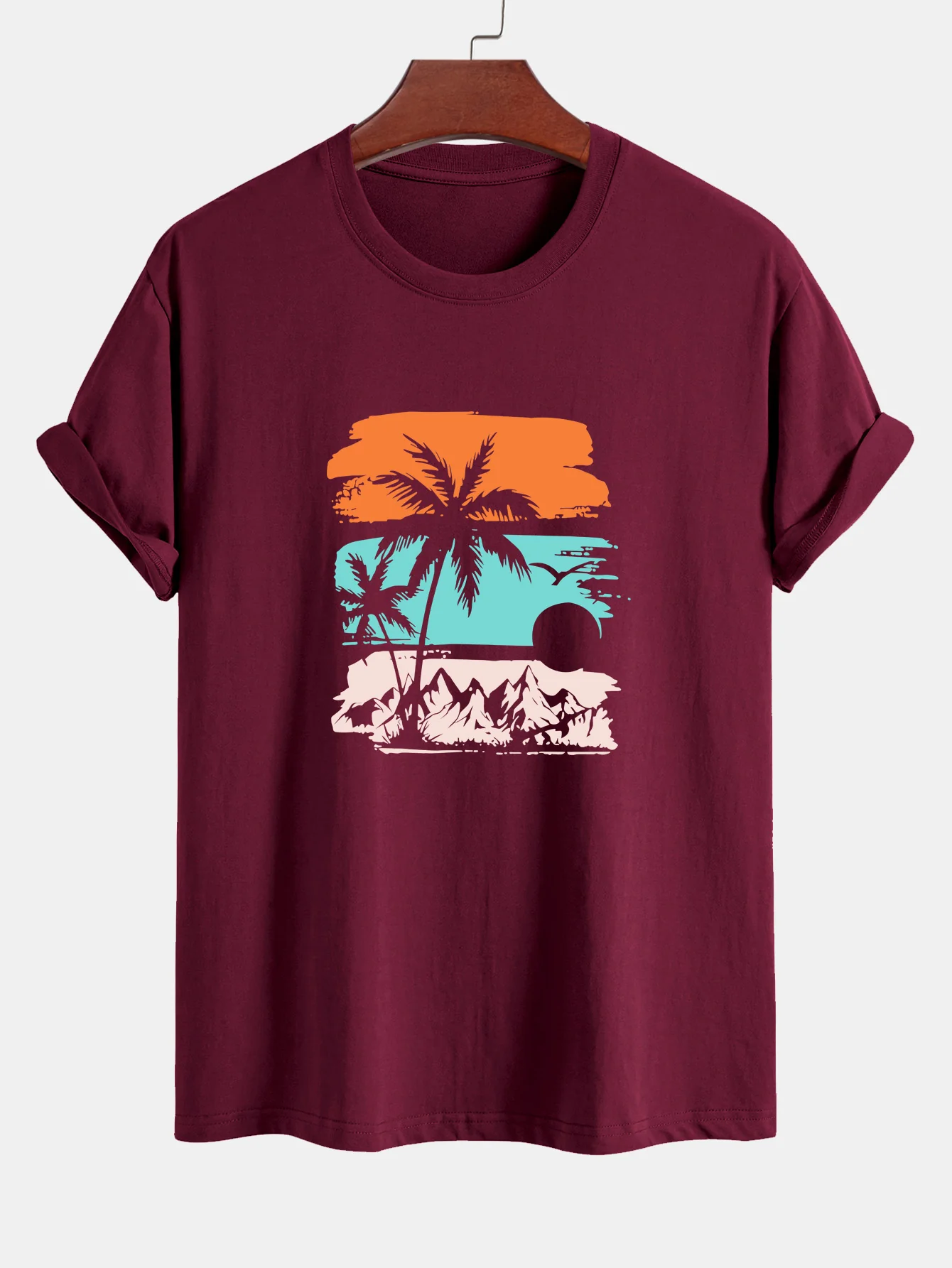 Reguläre Passform Palmbaum-Silhouette Druck Baumwoll-T-Shirt - Image 6