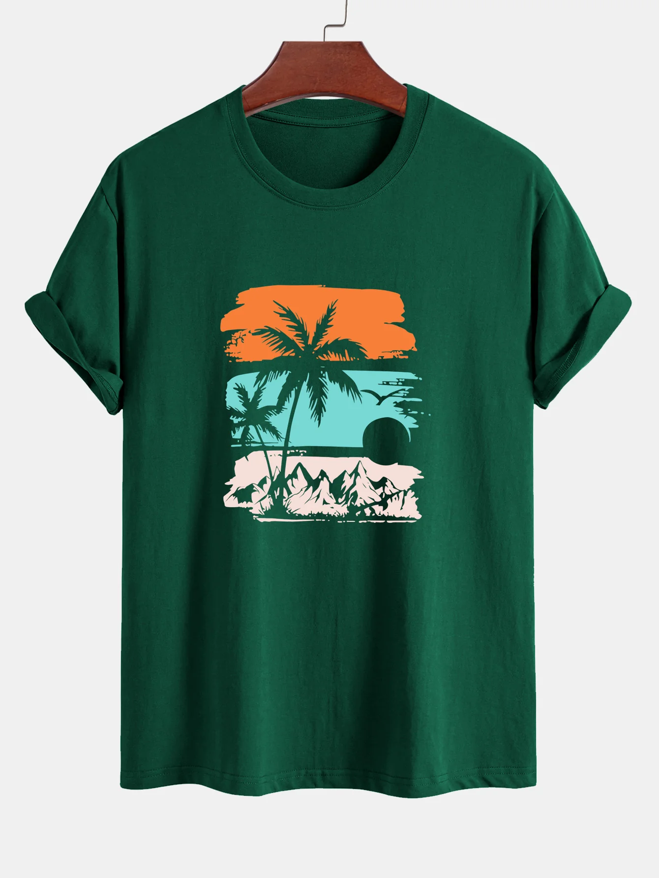 Reguläre Passform Palmbaum-Silhouette Druck Baumwoll-T-Shirt - Image 7