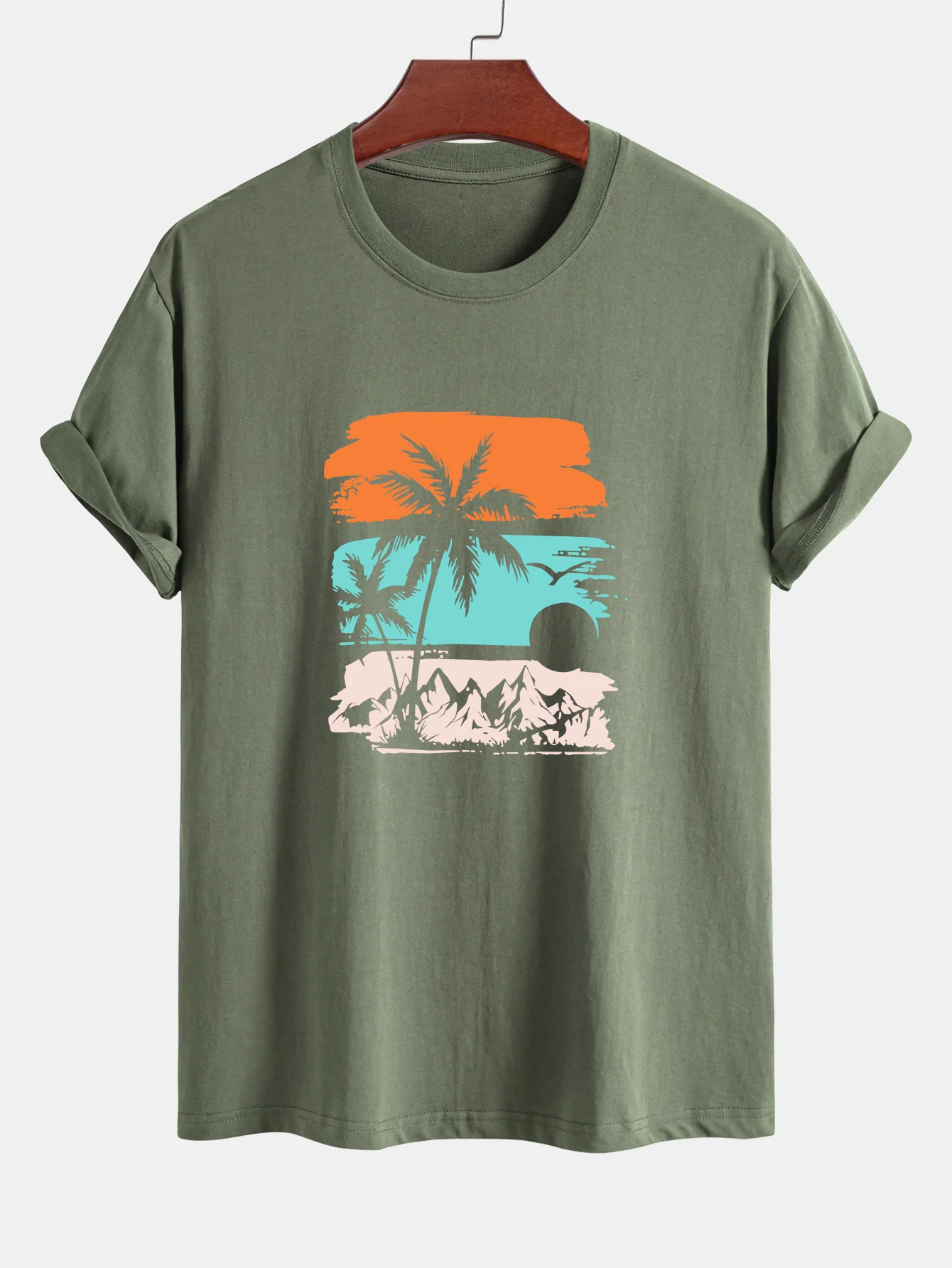 Reguläre Passform Palmbaum-Silhouette Druck Baumwoll-T-Shirt - Image 8
