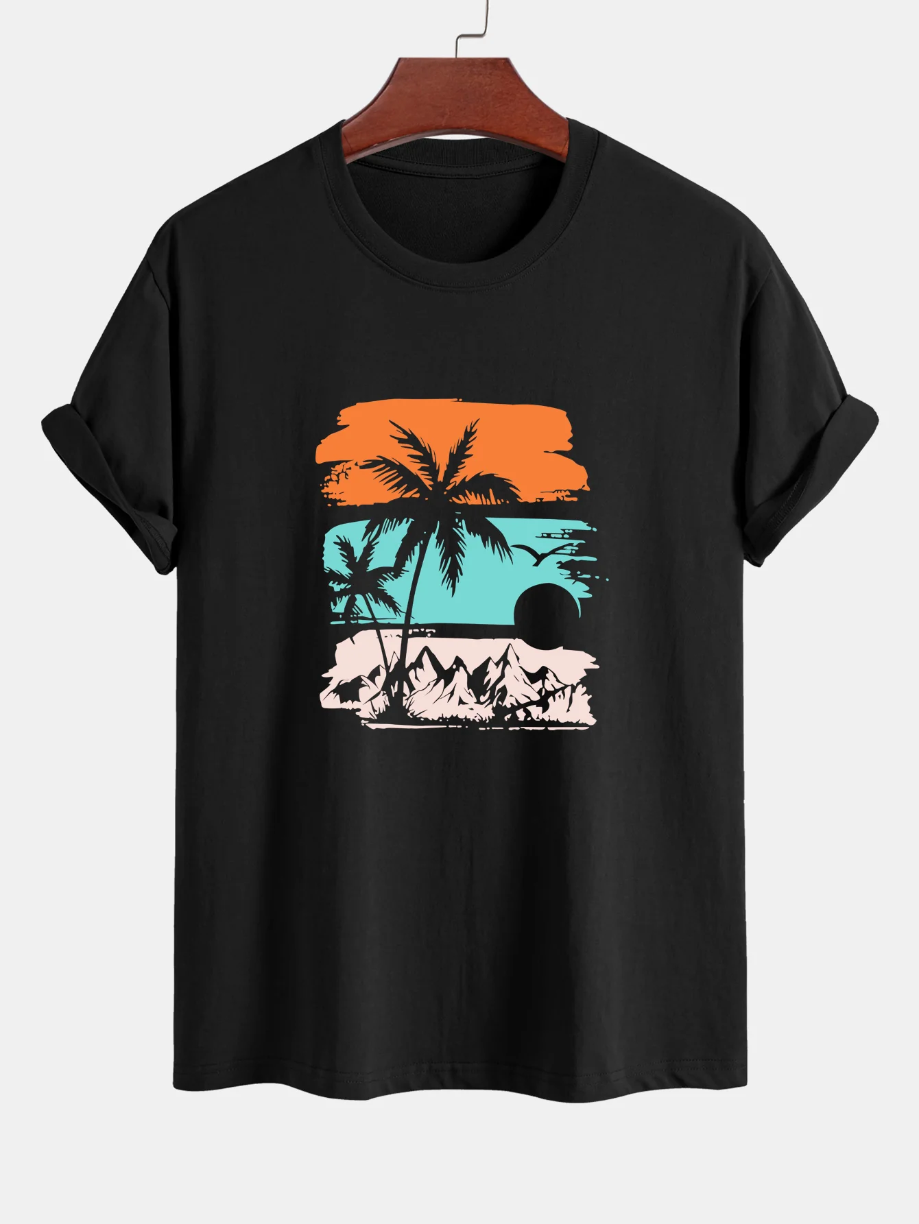 Reguläre Passform Palmbaum-Silhouette Druck Baumwoll-T-Shirt