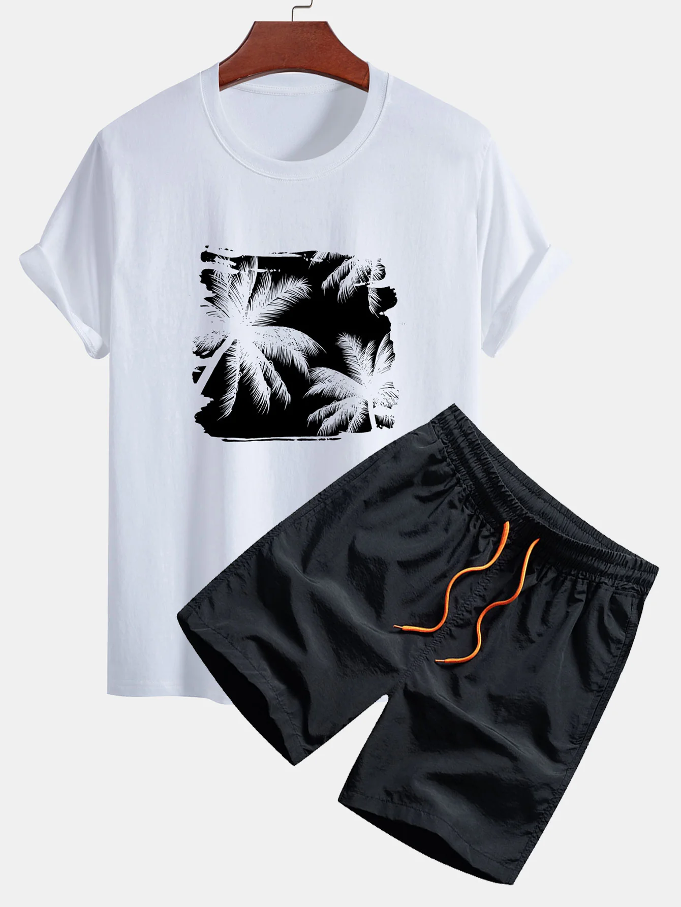 Reguläre Passform Palmbaum-Silhouette Druck Baumwoll-T-Shirt & Badehose - Image 2