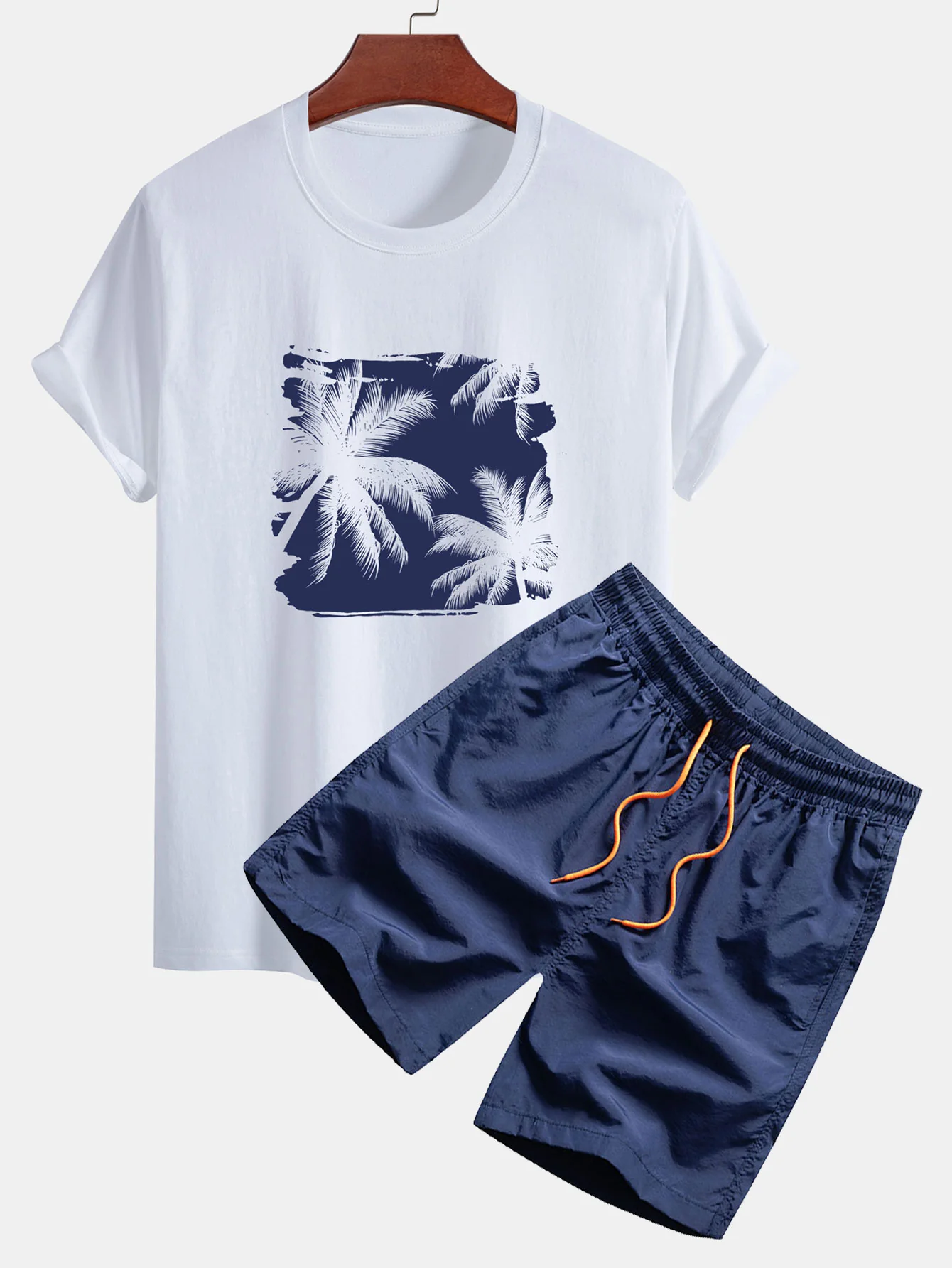 Reguläre Passform Palmbaum-Silhouette Druck Baumwoll-T-Shirt & Badehose - Image 3