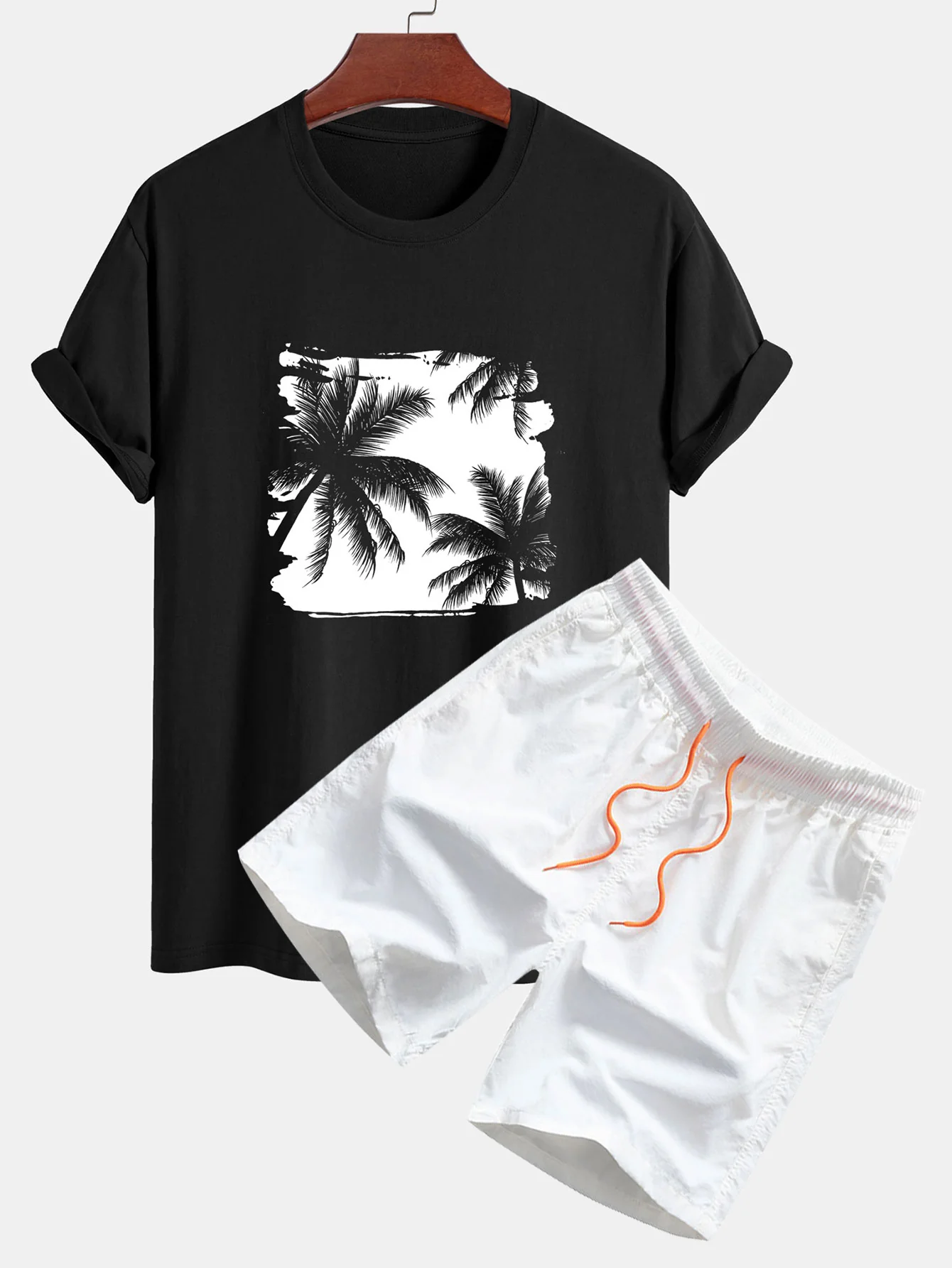 Reguläre Passform Palmbaum-Silhouette Druck Baumwoll-T-Shirt & Badehose - Image 4