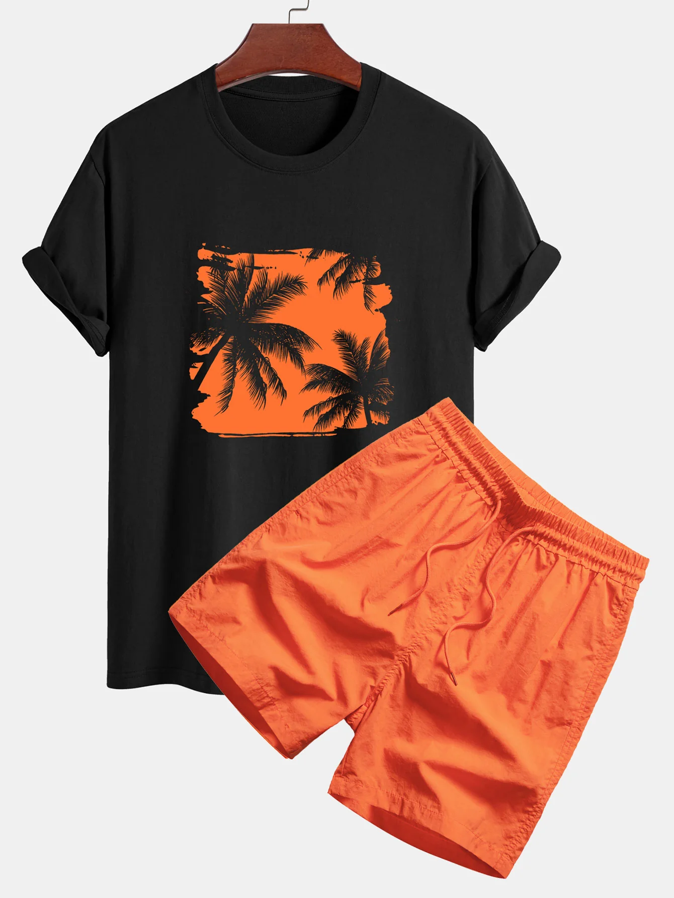 Reguläre Passform Palmbaum-Silhouette Druck Baumwoll-T-Shirt & Badehose - Image 5