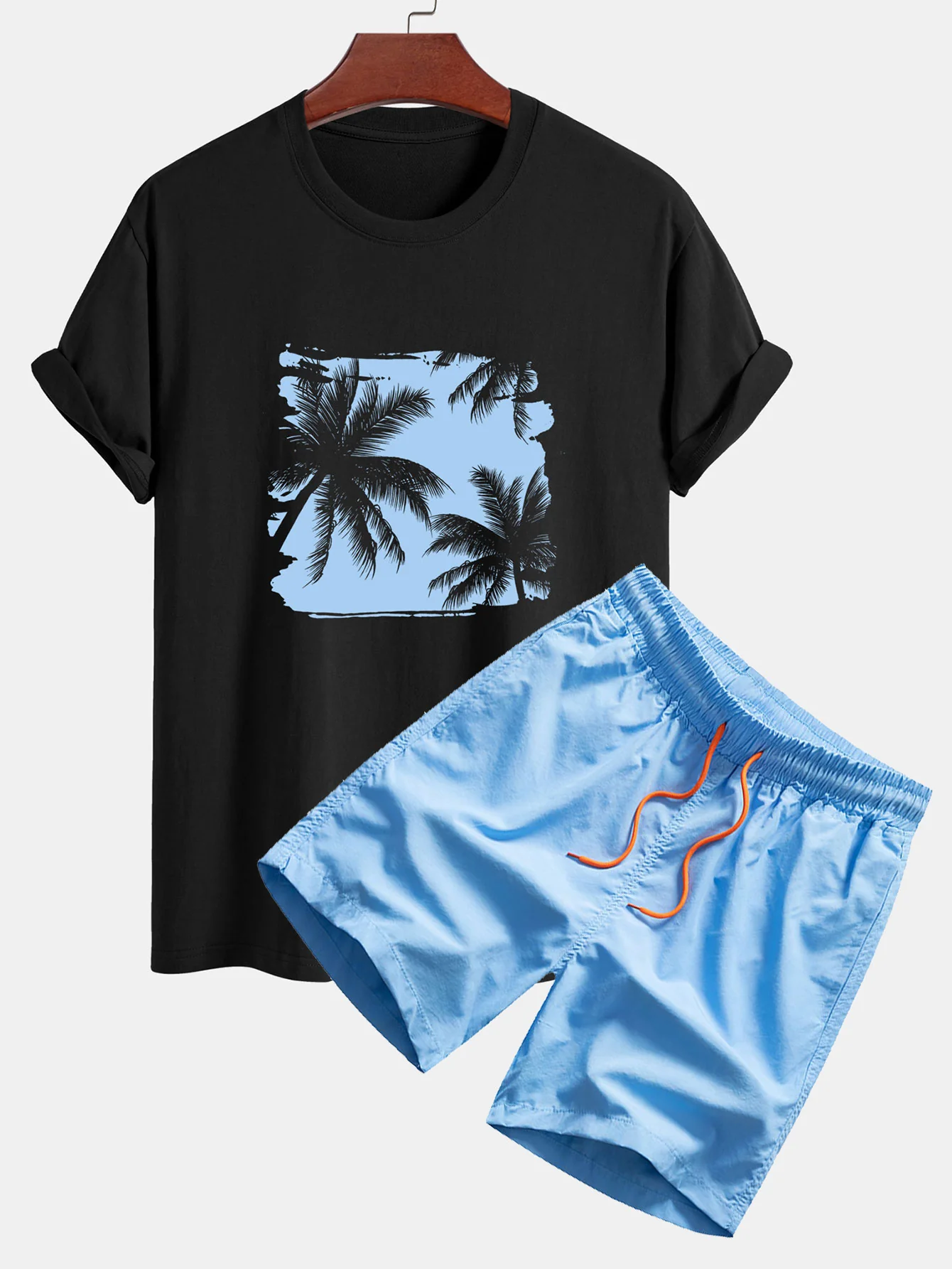 Reguläre Passform Palmbaum-Silhouette Druck Baumwoll-T-Shirt & Badehose - Image 6