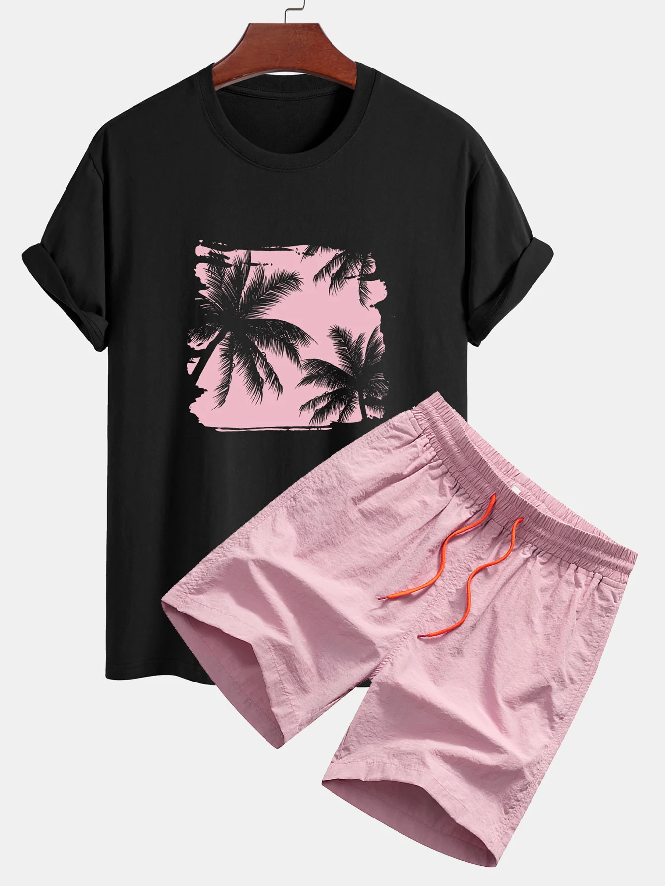 Reguläre Passform Palmbaum-Silhouette Druck Baumwoll-T-Shirt & Badehose - Image 7