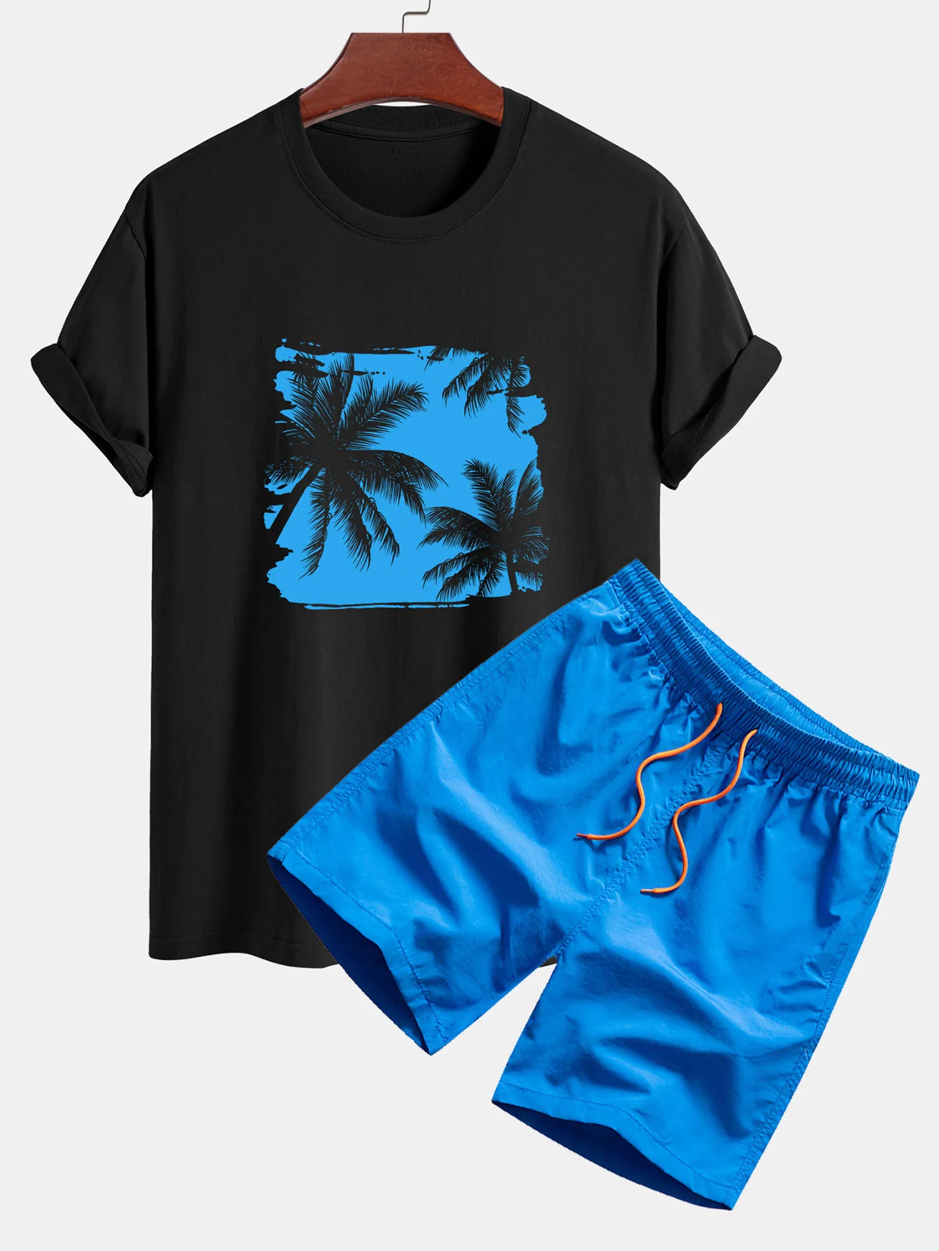 Reguläre Passform Palmbaum-Silhouette Druck Baumwoll-T-Shirt & Badehose - Image 8