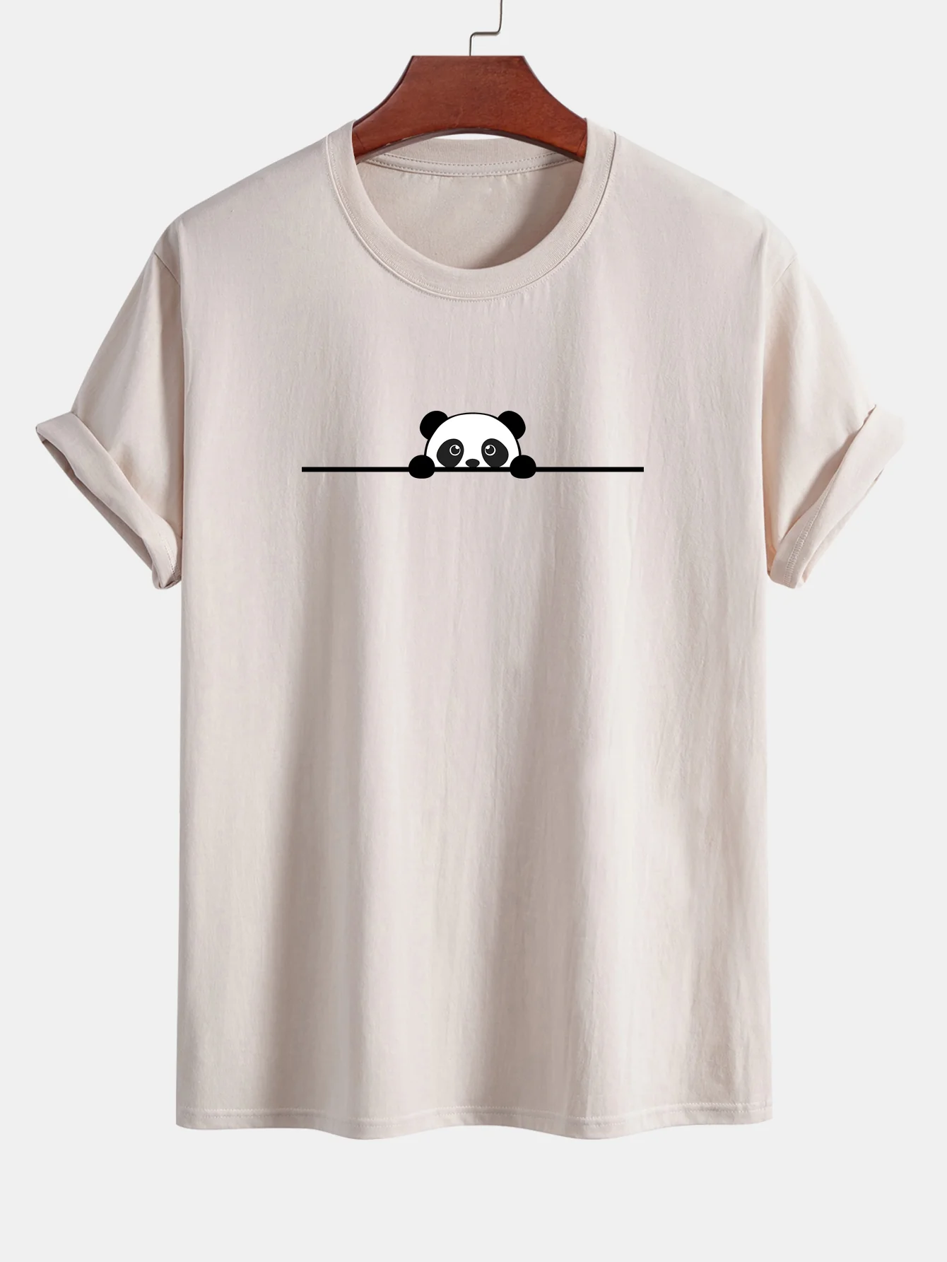 Regular Fit Peeking Panda Print Cotton T-Shirt - Image 3