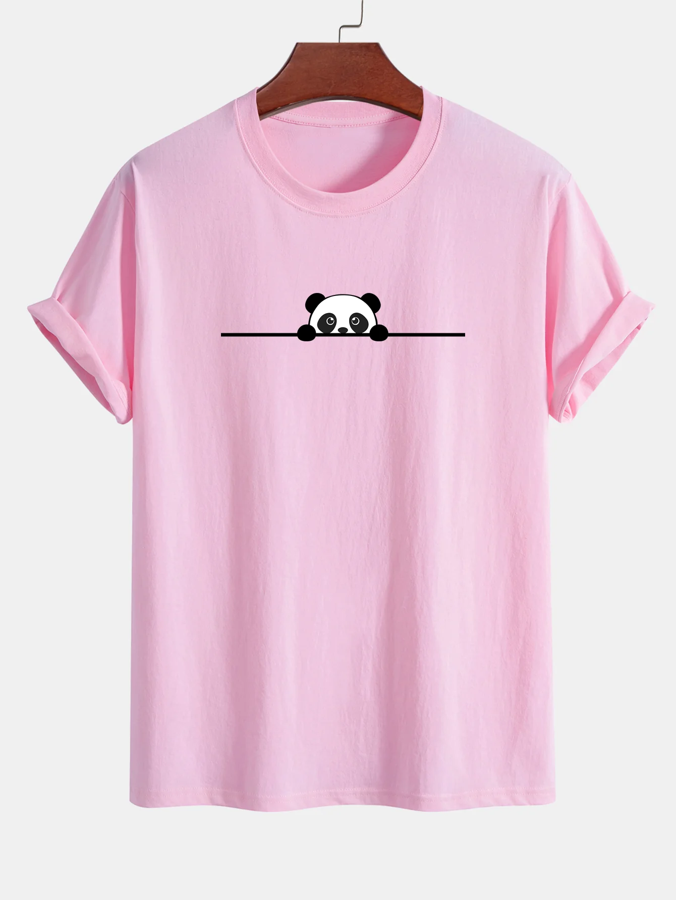 Regular Fit Peeking Panda Print Cotton T-Shirt - Image 4