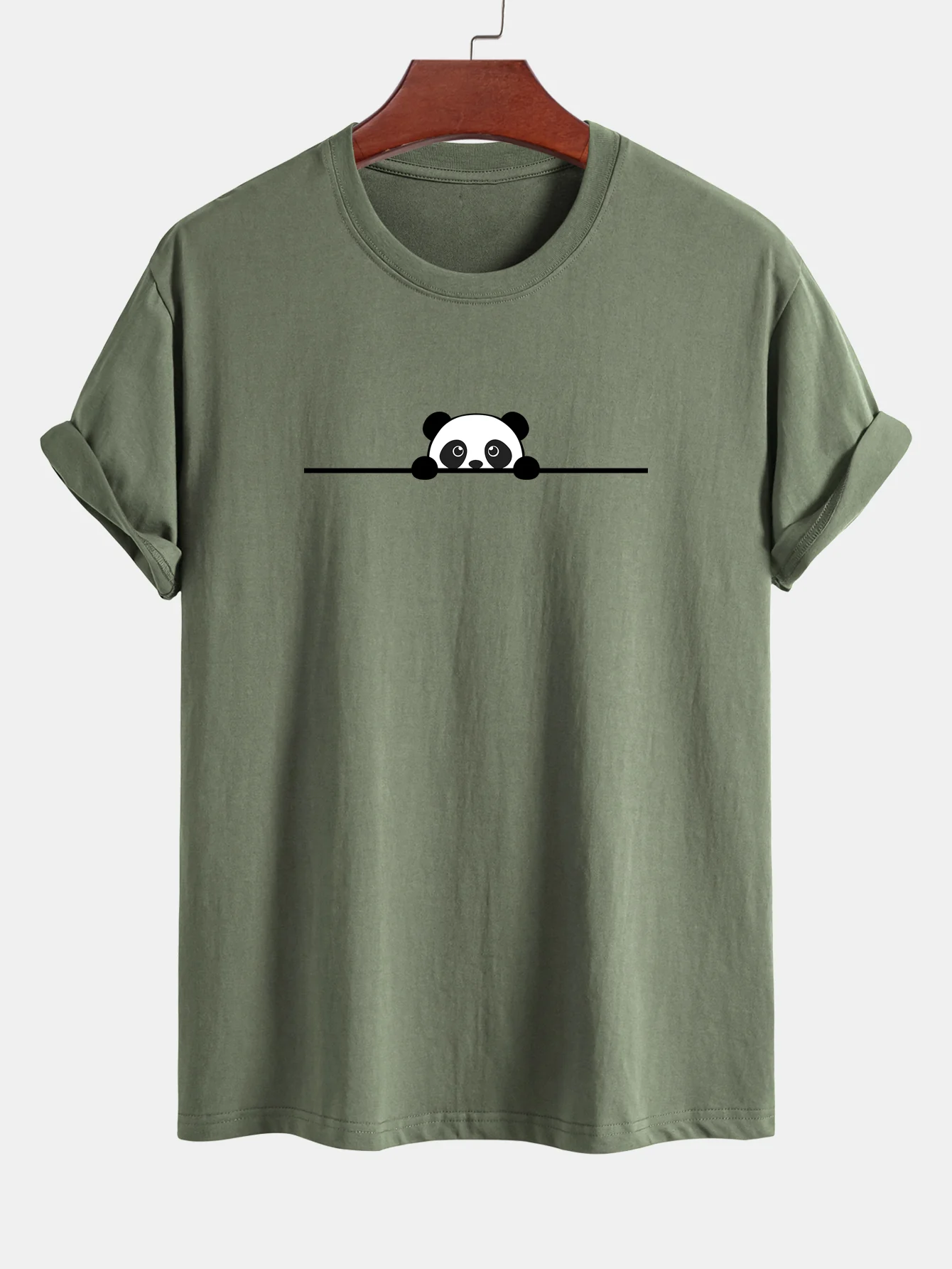 Regular Fit Peeking Panda Print Cotton T-Shirt - Image 7