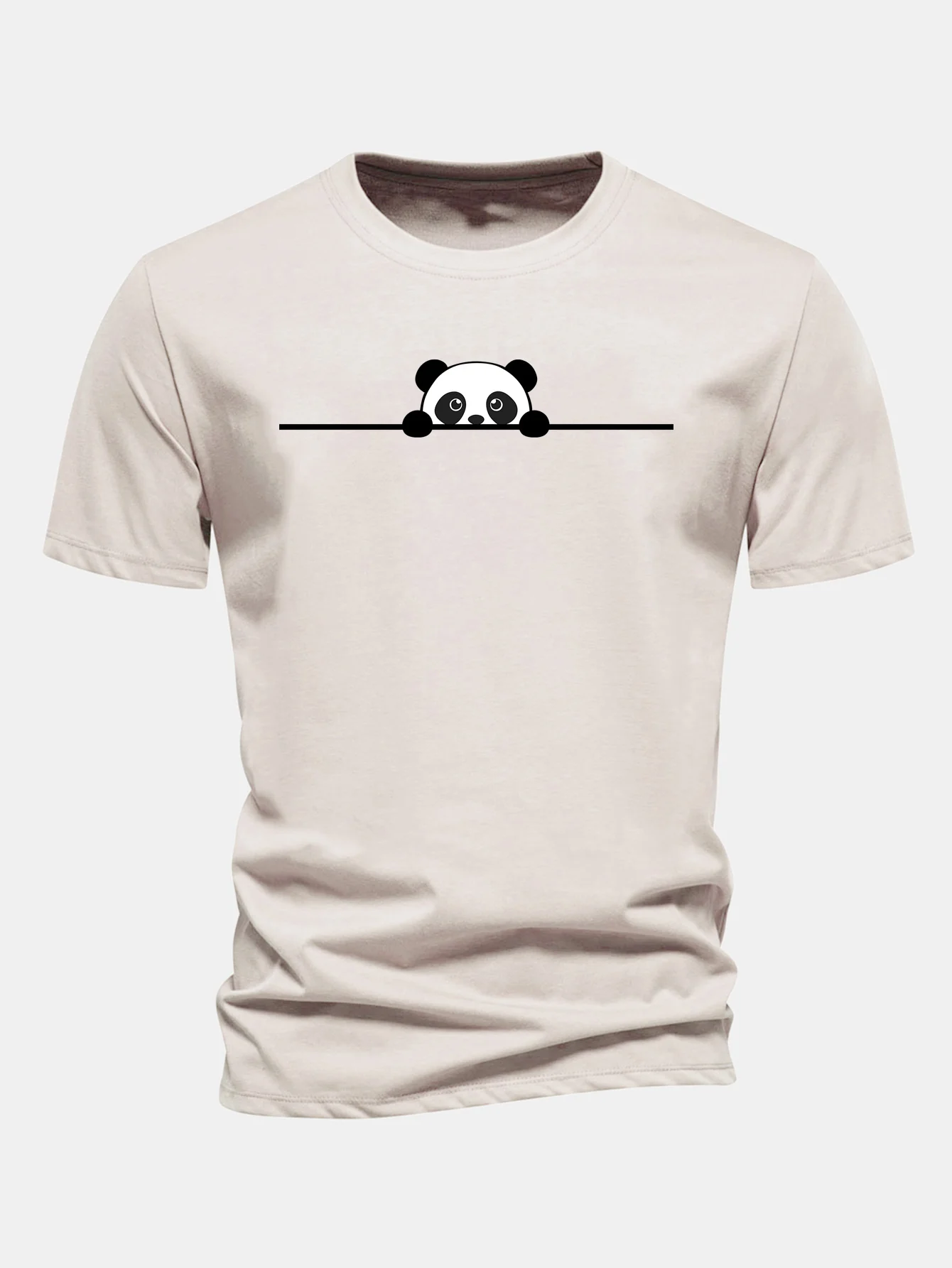 Regular Fit Peeking Panda Print Cotton T-Shirt