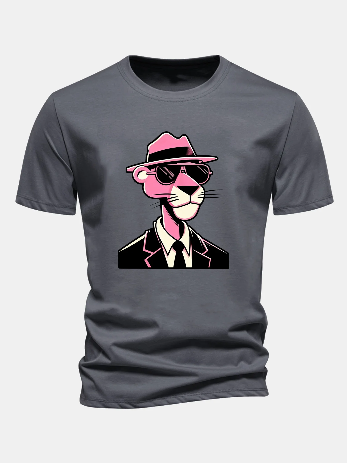 Regular Fit Pink Panther Gentleman Print Cotton T-Shirt - Image 11