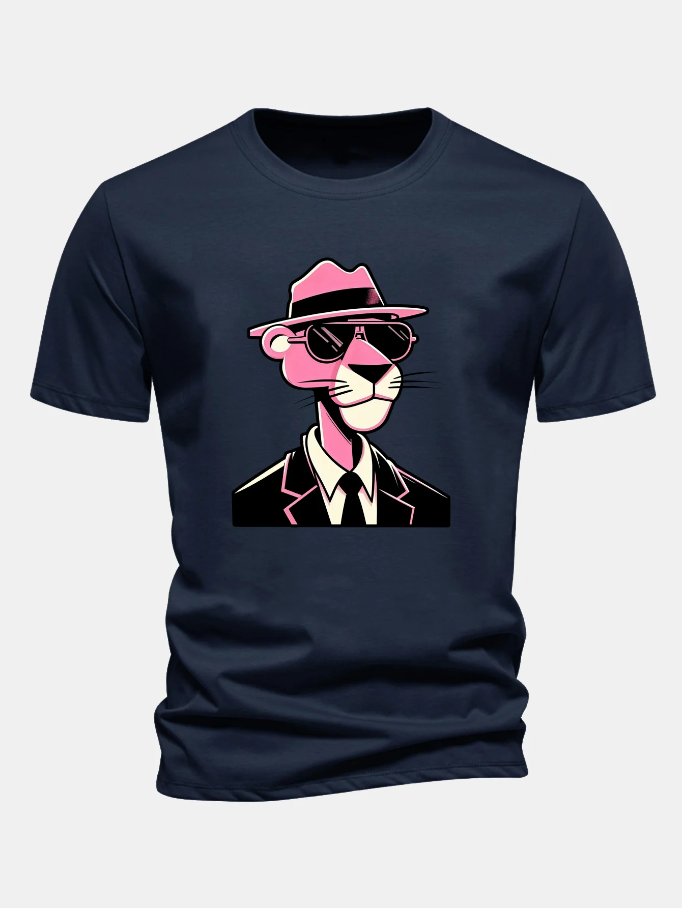 Regular Fit Pink Panther Gentleman Print Cotton T-Shirt - Image 2