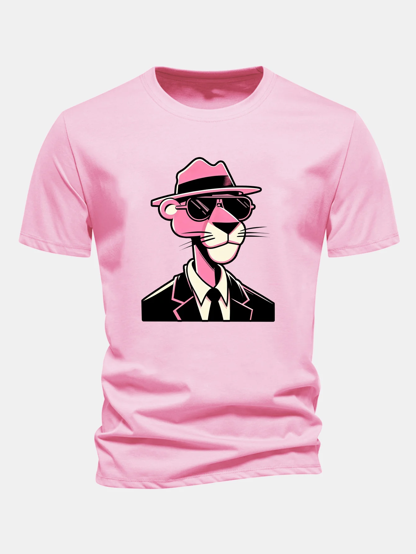Regular Fit Pink Panther Gentleman Print Cotton T-Shirt - Image 3