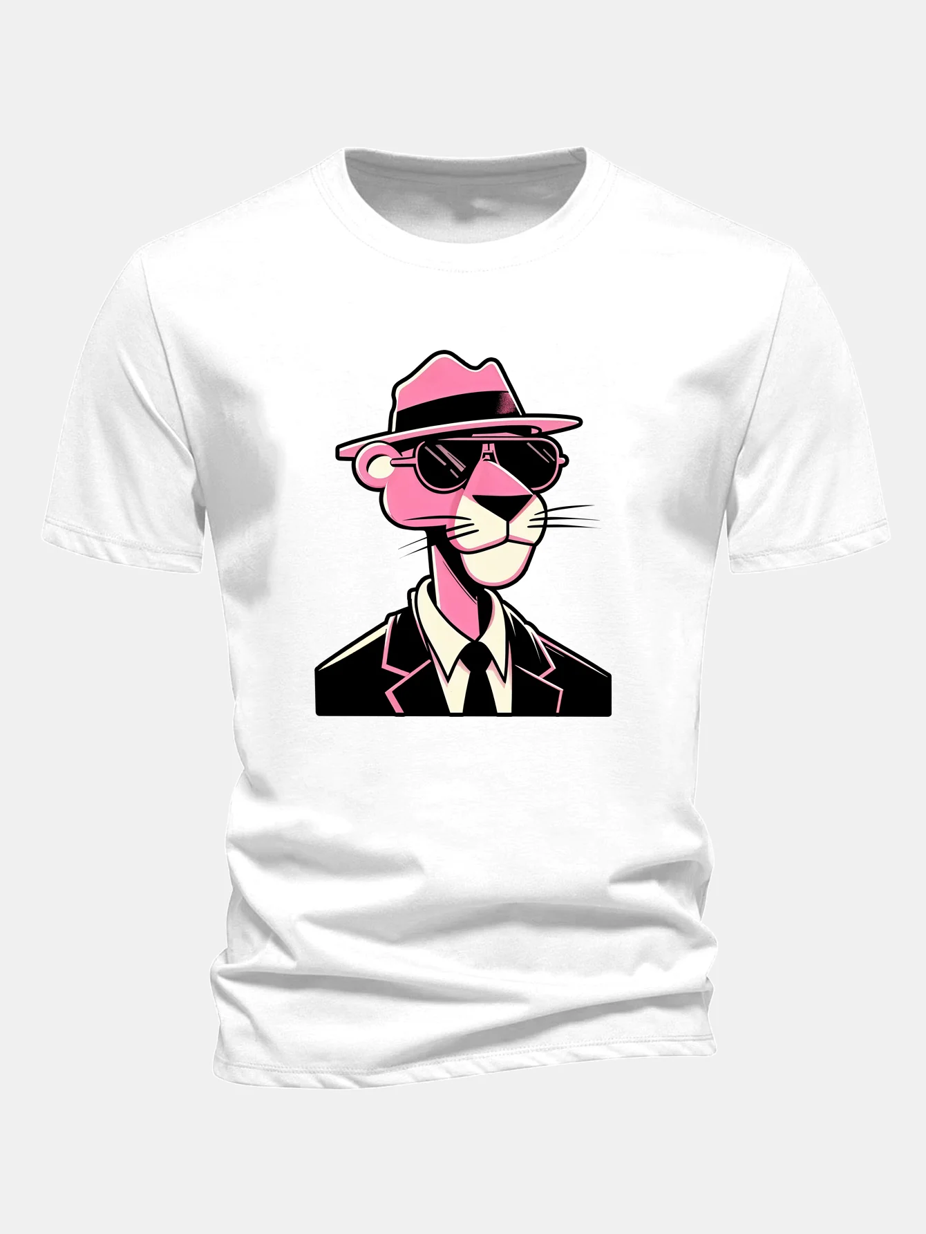 Regular Fit Pink Panther Gentleman Print Cotton T-Shirt - Image 4
