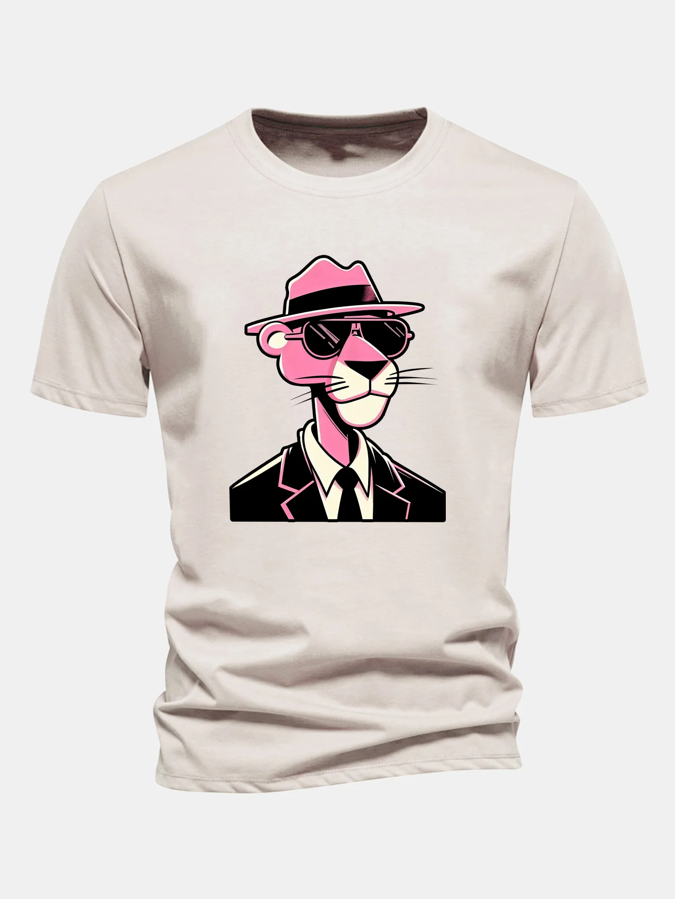 Regular Fit Pink Panther Gentleman Print Cotton T-Shirt - Image 5