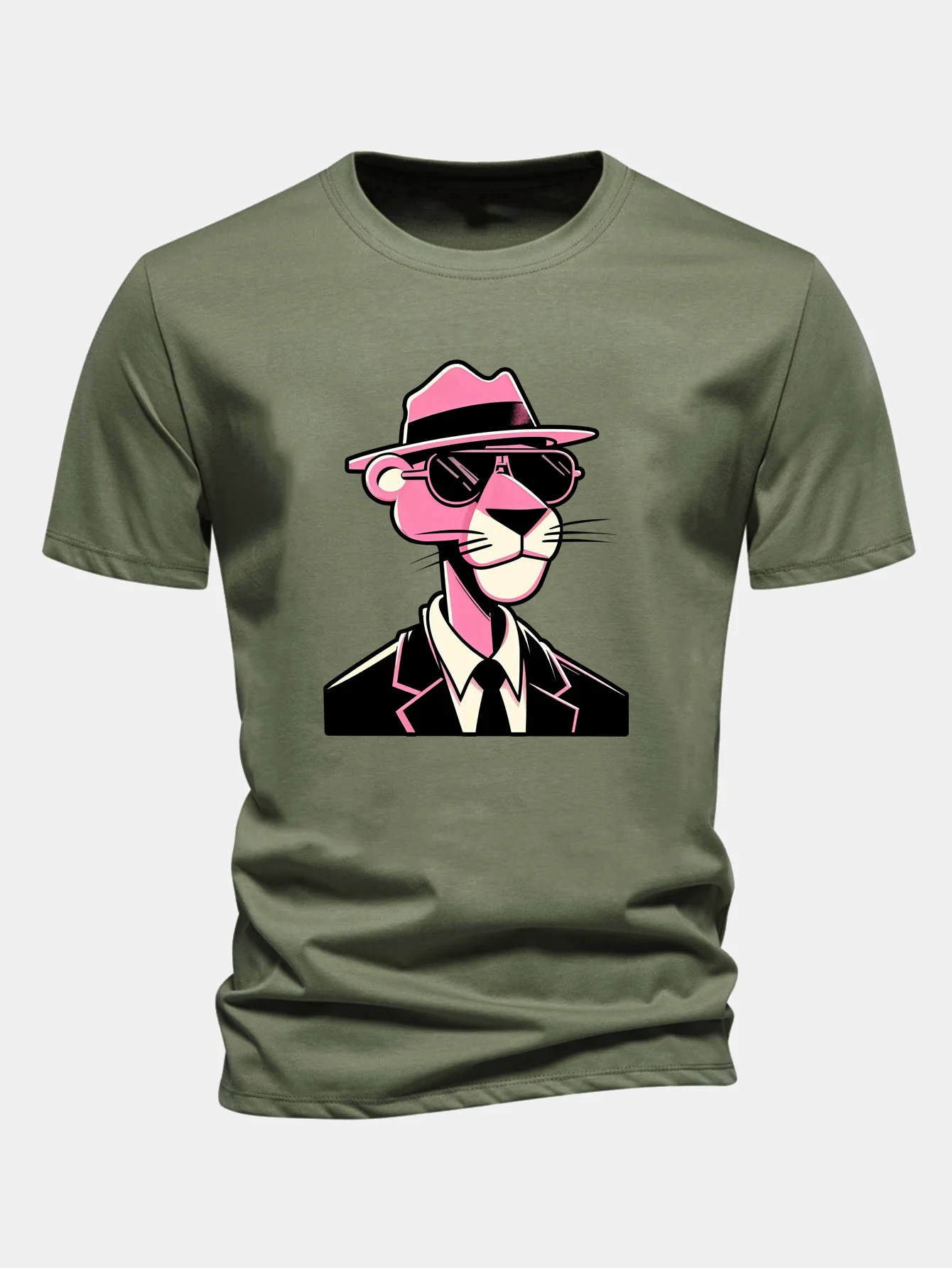 Regular Fit Pink Panther Gentleman Print Cotton T-Shirt - Image 6