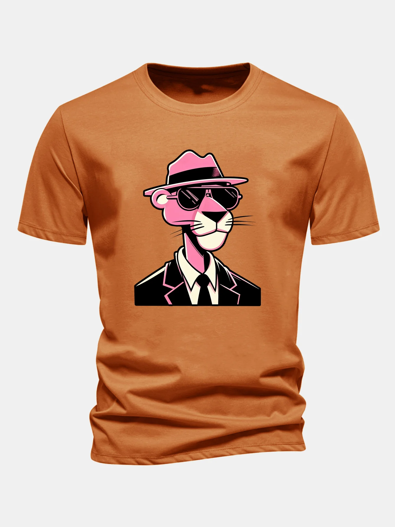 Regular Fit Pink Panther Gentleman Print Cotton T-Shirt - Image 7