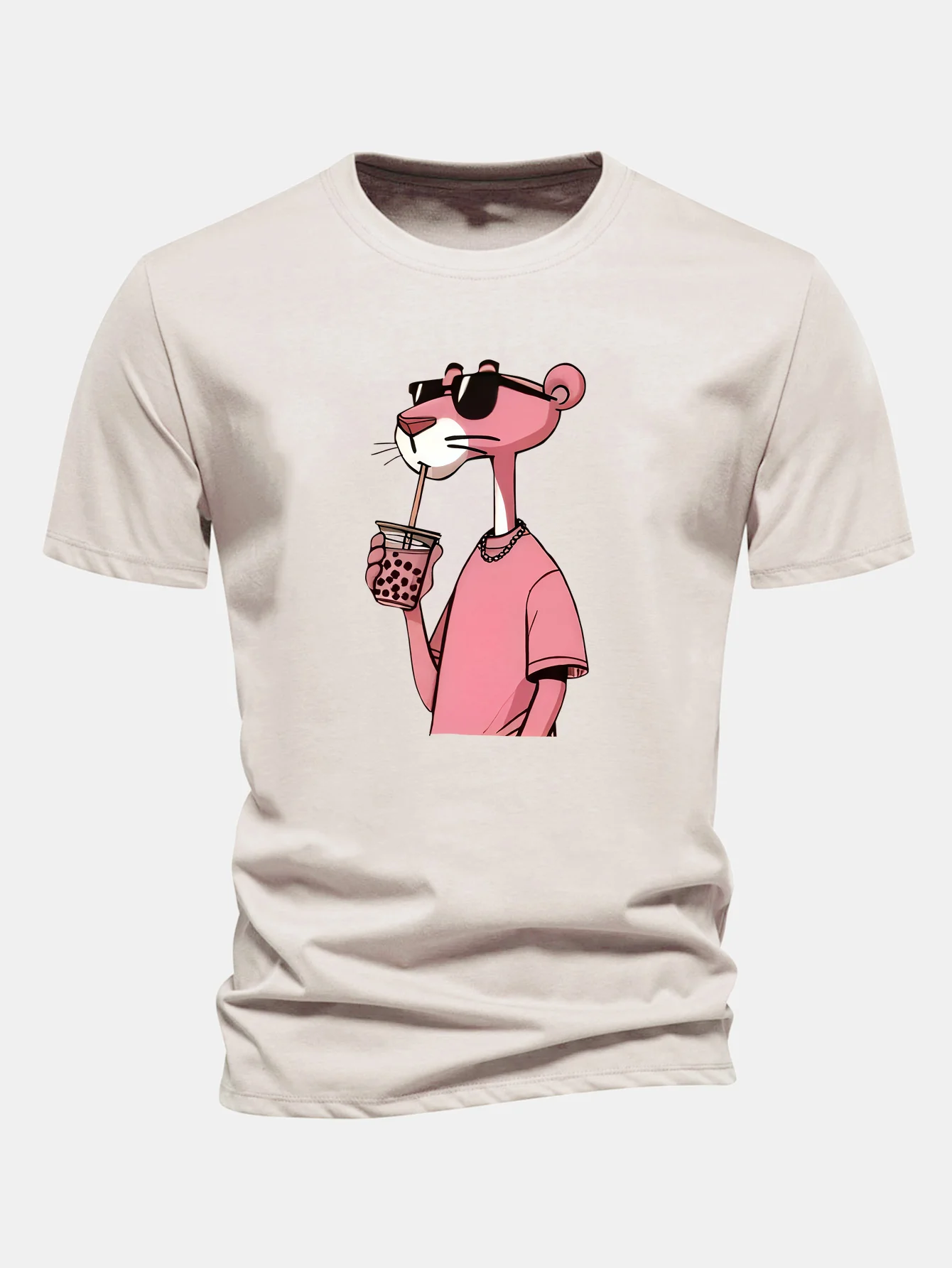Regular Fit Pink Panther Print Cotton T-Shirt - Image 4