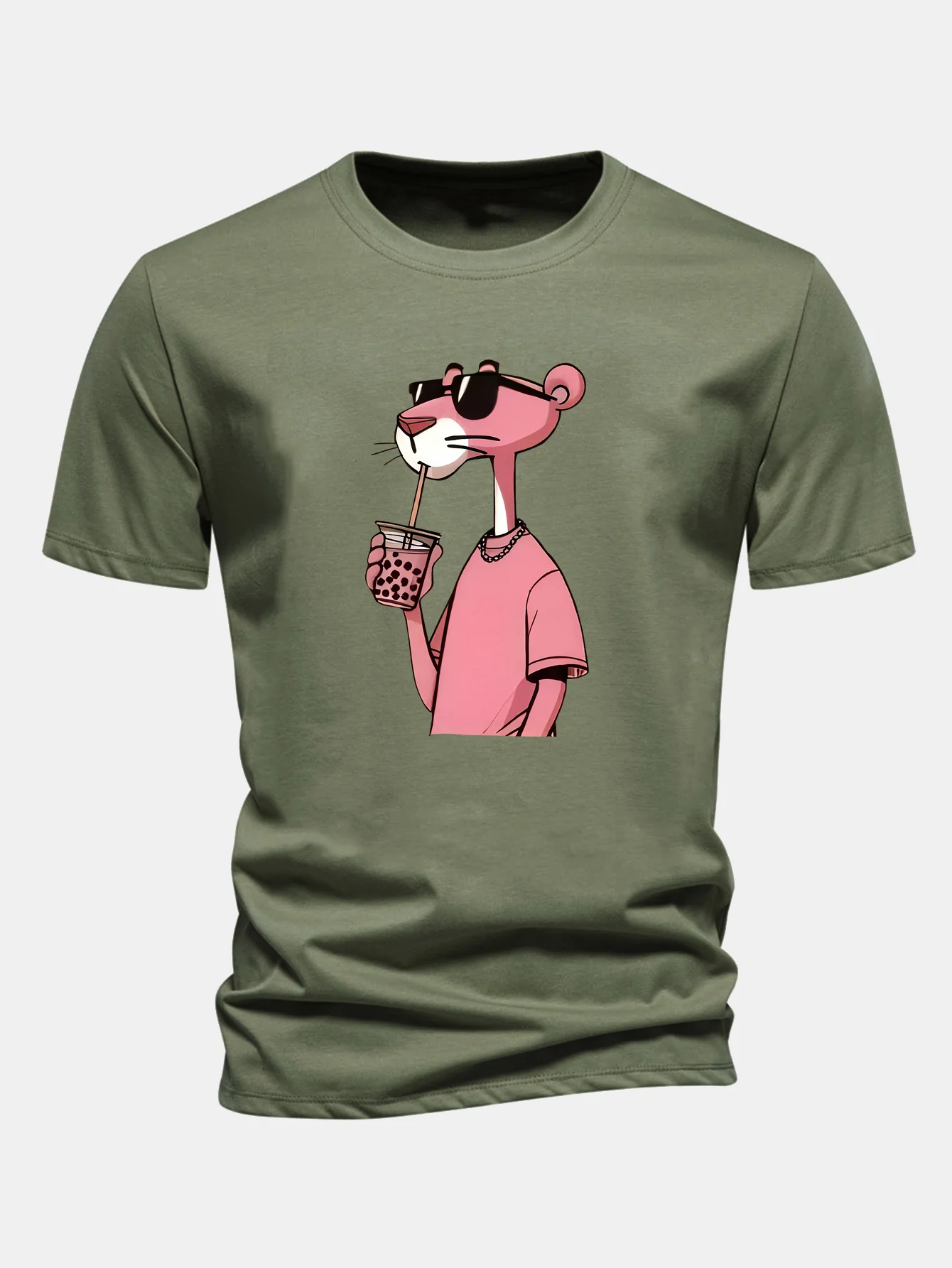 Regular Fit Pink Panther Print Cotton T-Shirt - Image 5