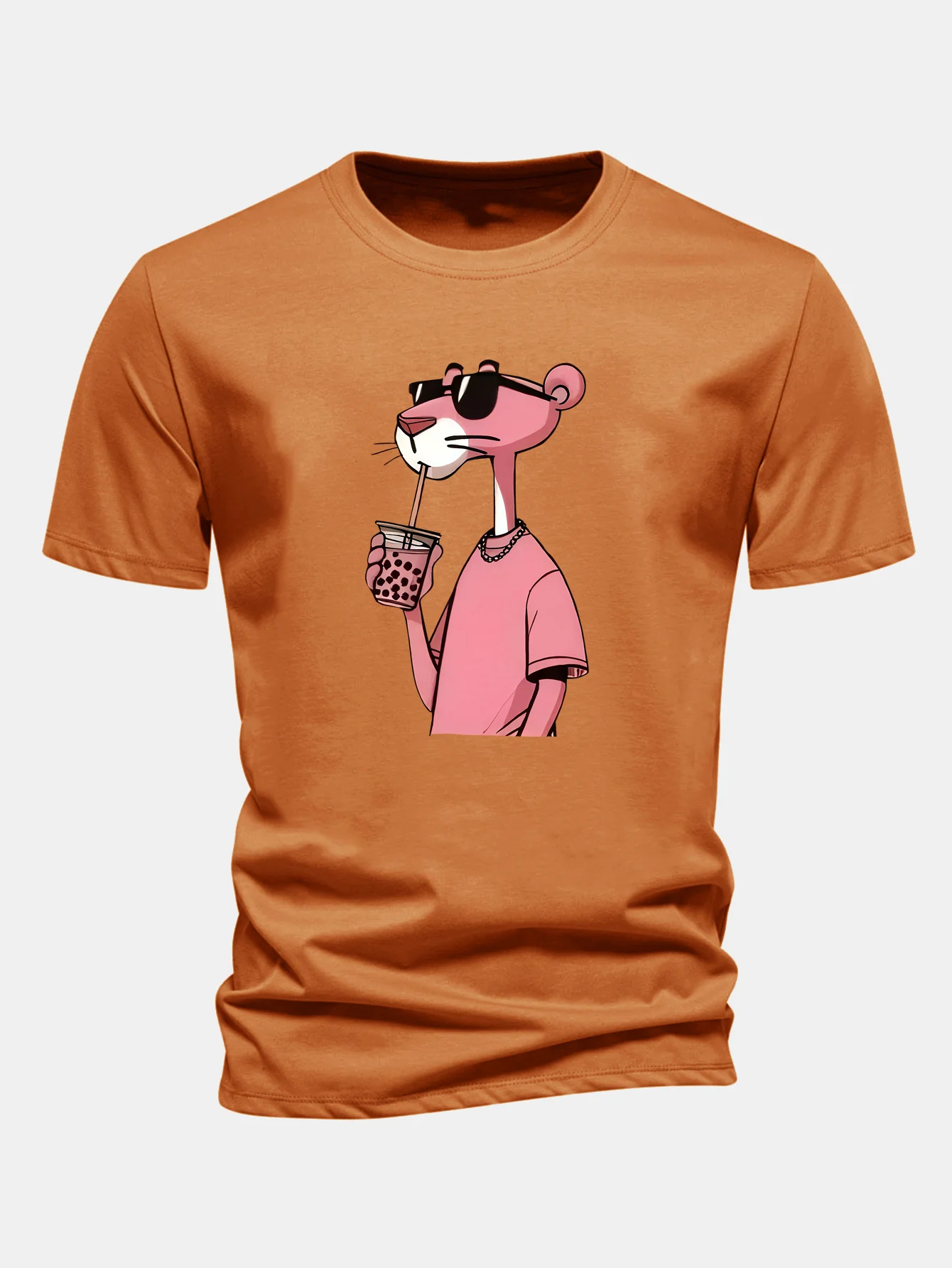 Regular Fit Pink Panther Print Cotton T-Shirt - Image 6